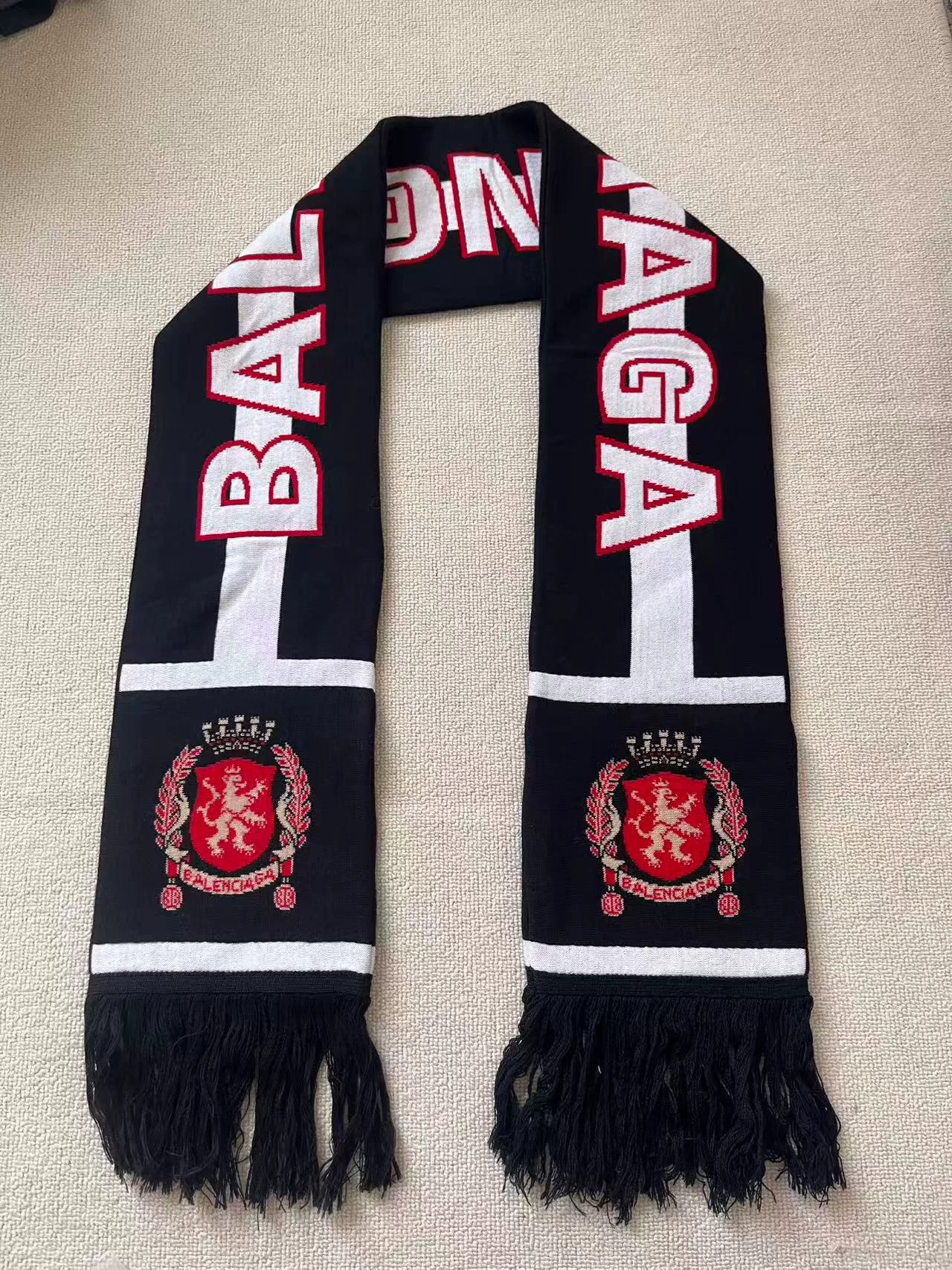 Balenciaga Black/White Scarf with Red Accents