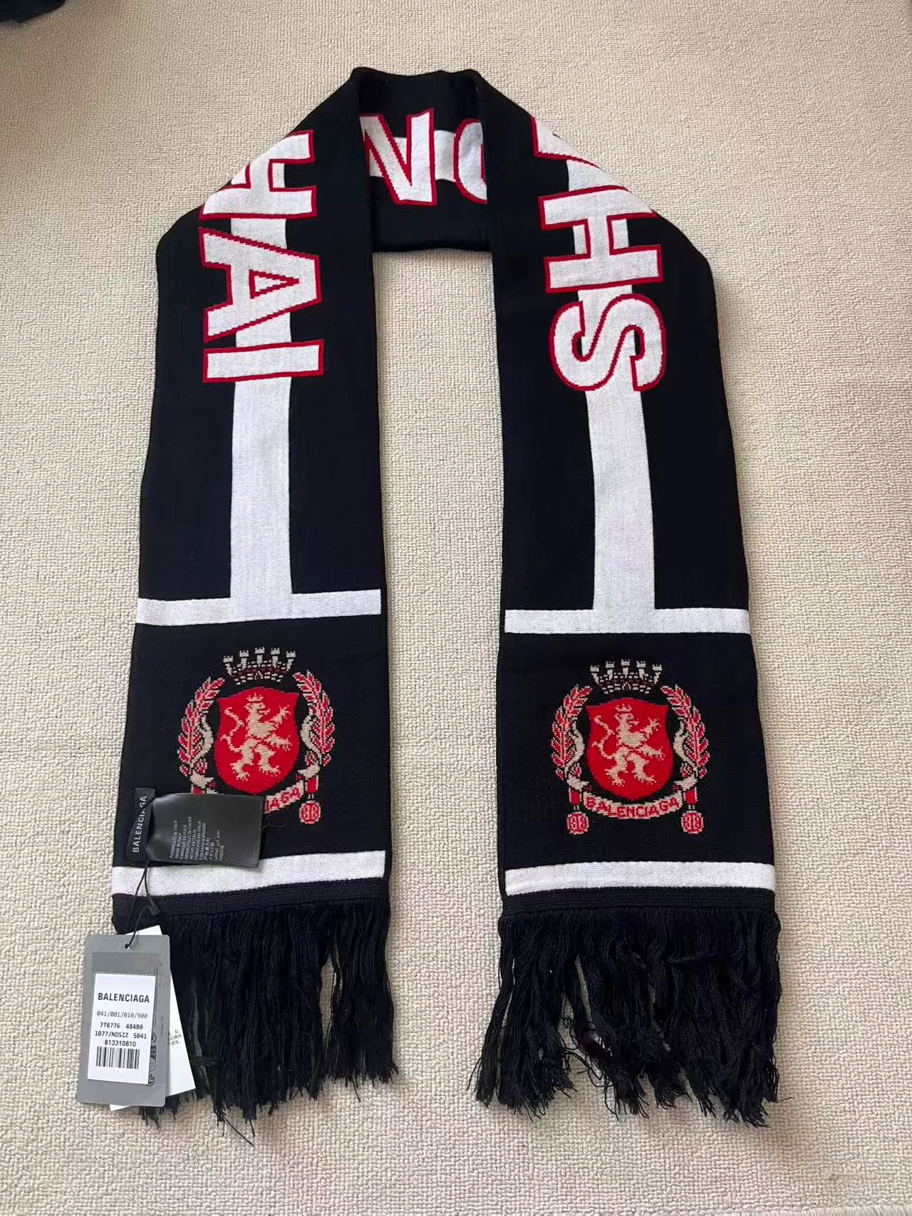 Balenciaga Black/White Scarf with Red Accents — front