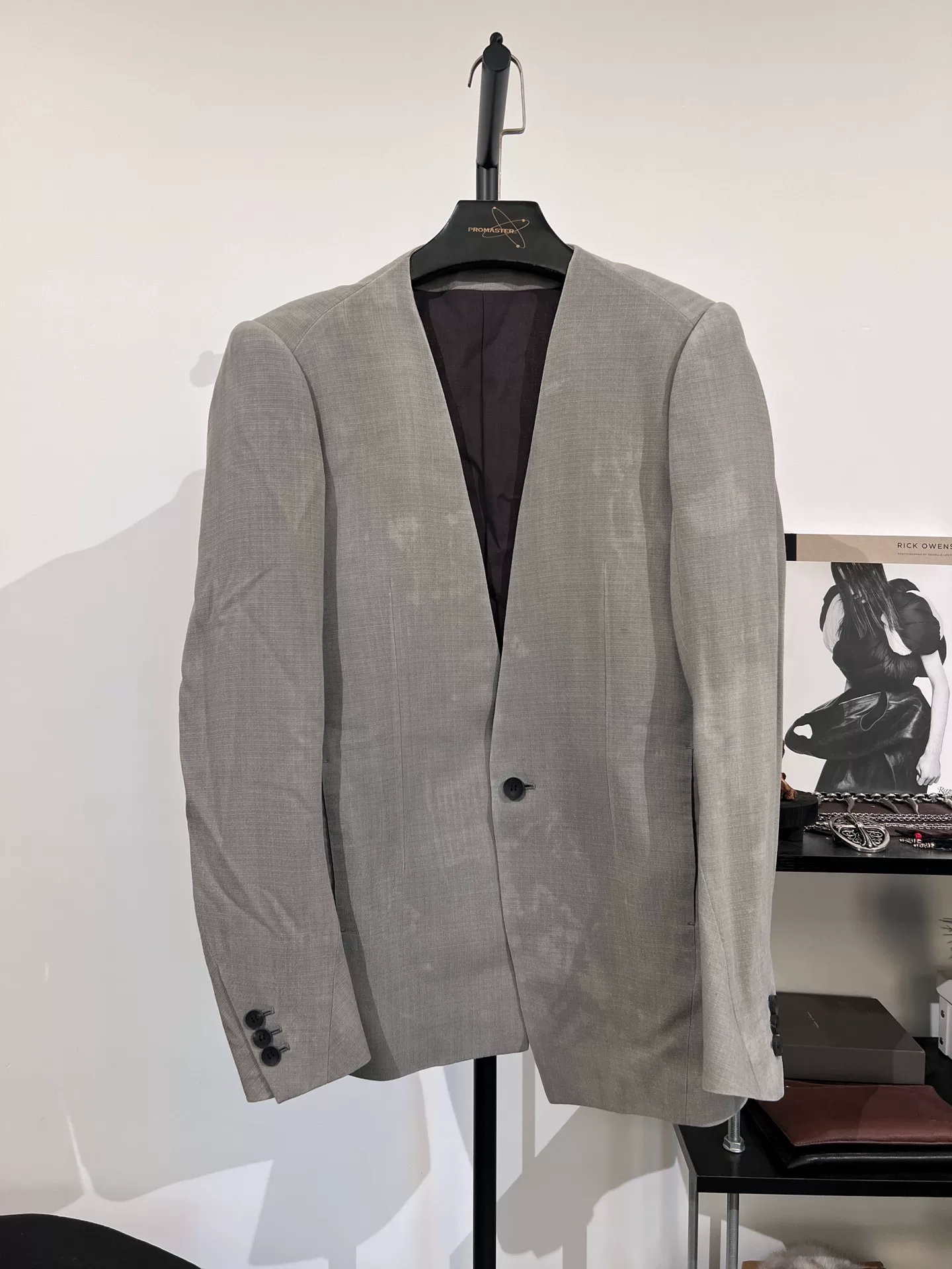 ZARA Gray Collarless Suit Jacket