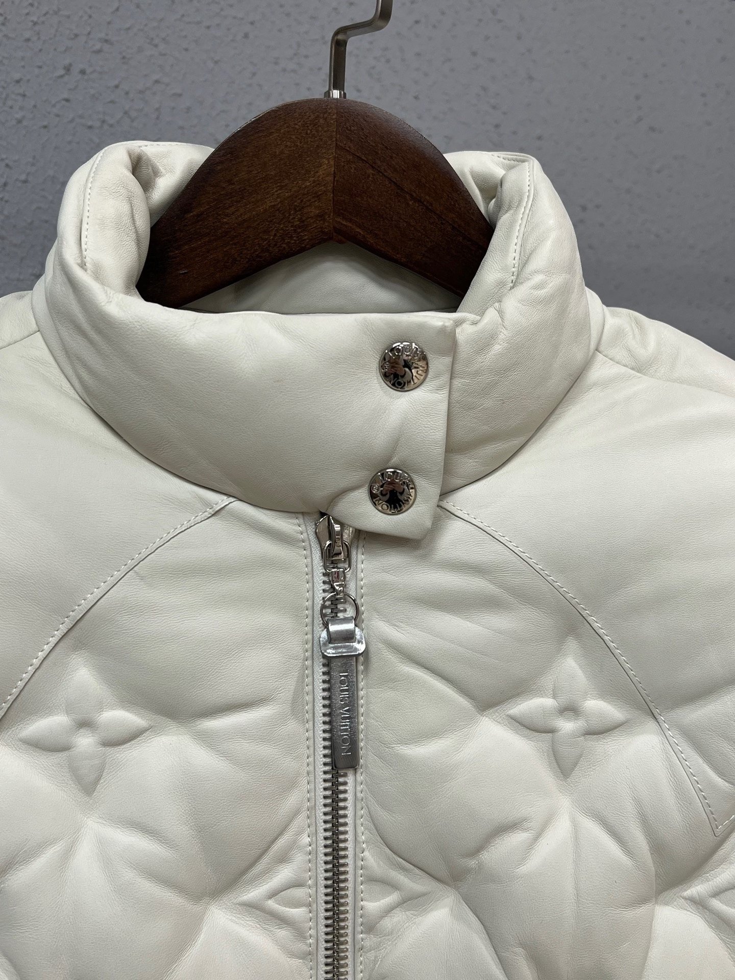Louis Vuitton White Embossed Lambskin Down Jacket — detail