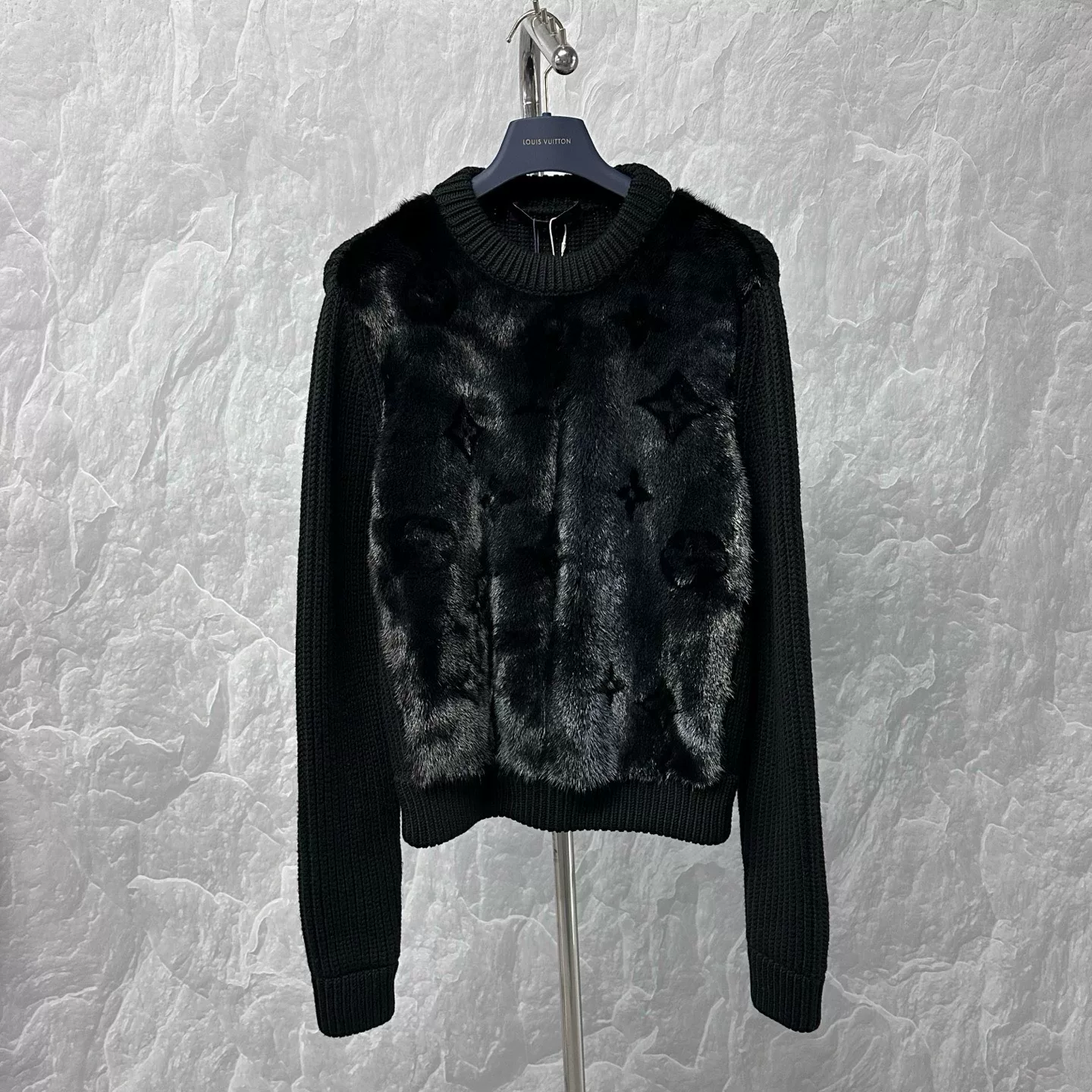 Louis Vuitton Black Fur Panel Sweater — front