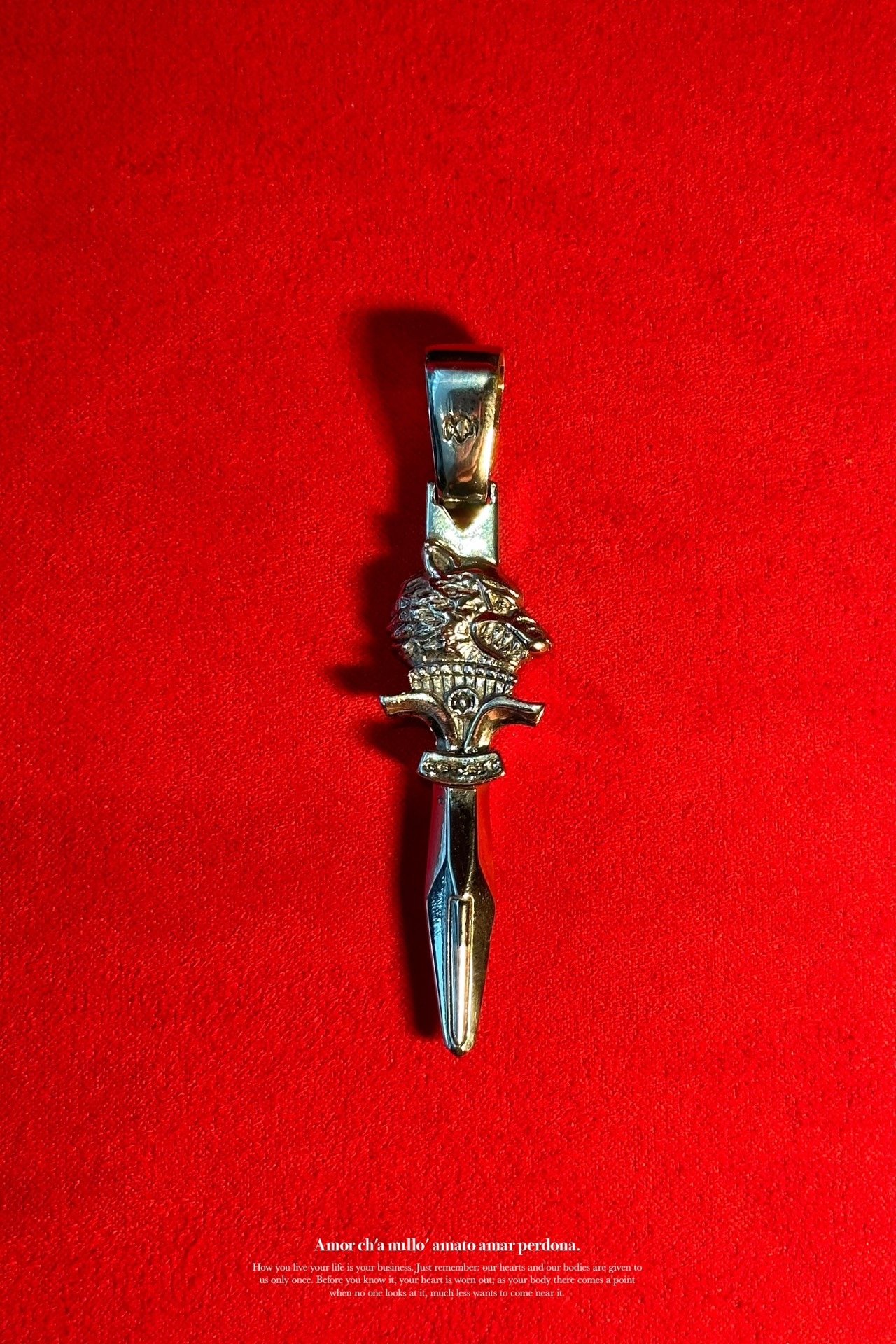 Yohji Wolf Head Blade Silver Pendant — detail