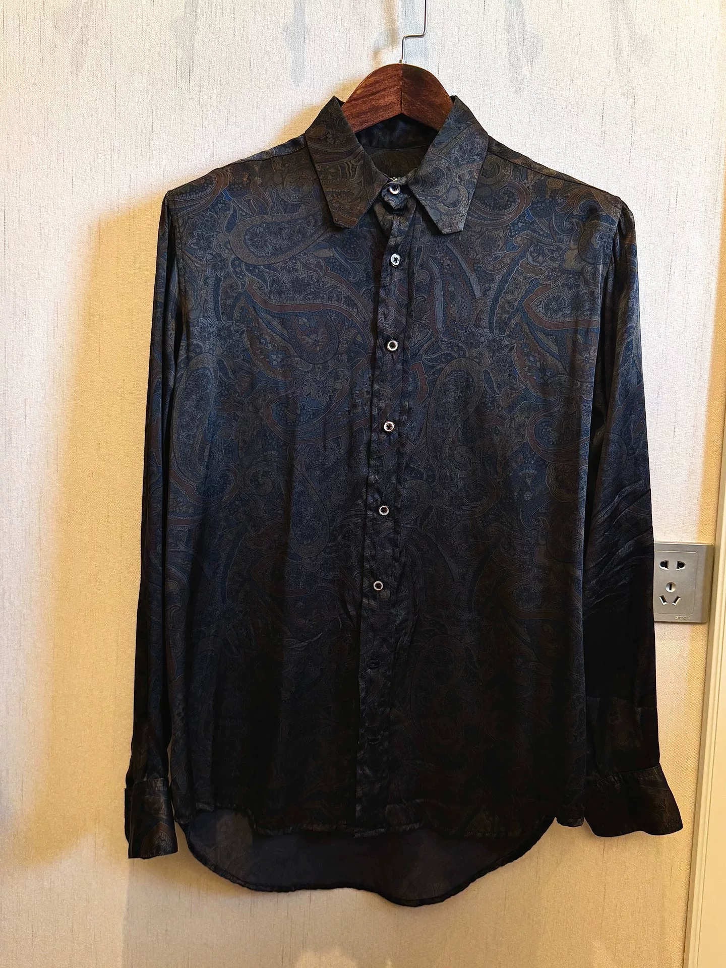 Geoffrey B Small Dark Paisley Silk Shirt