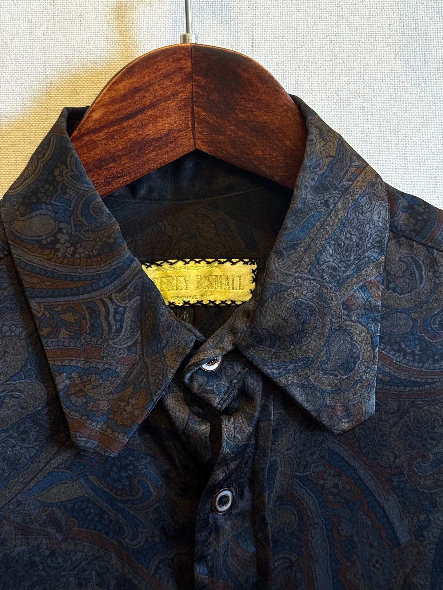 Geoffrey B Small Dark Paisley Silk Shirt — front