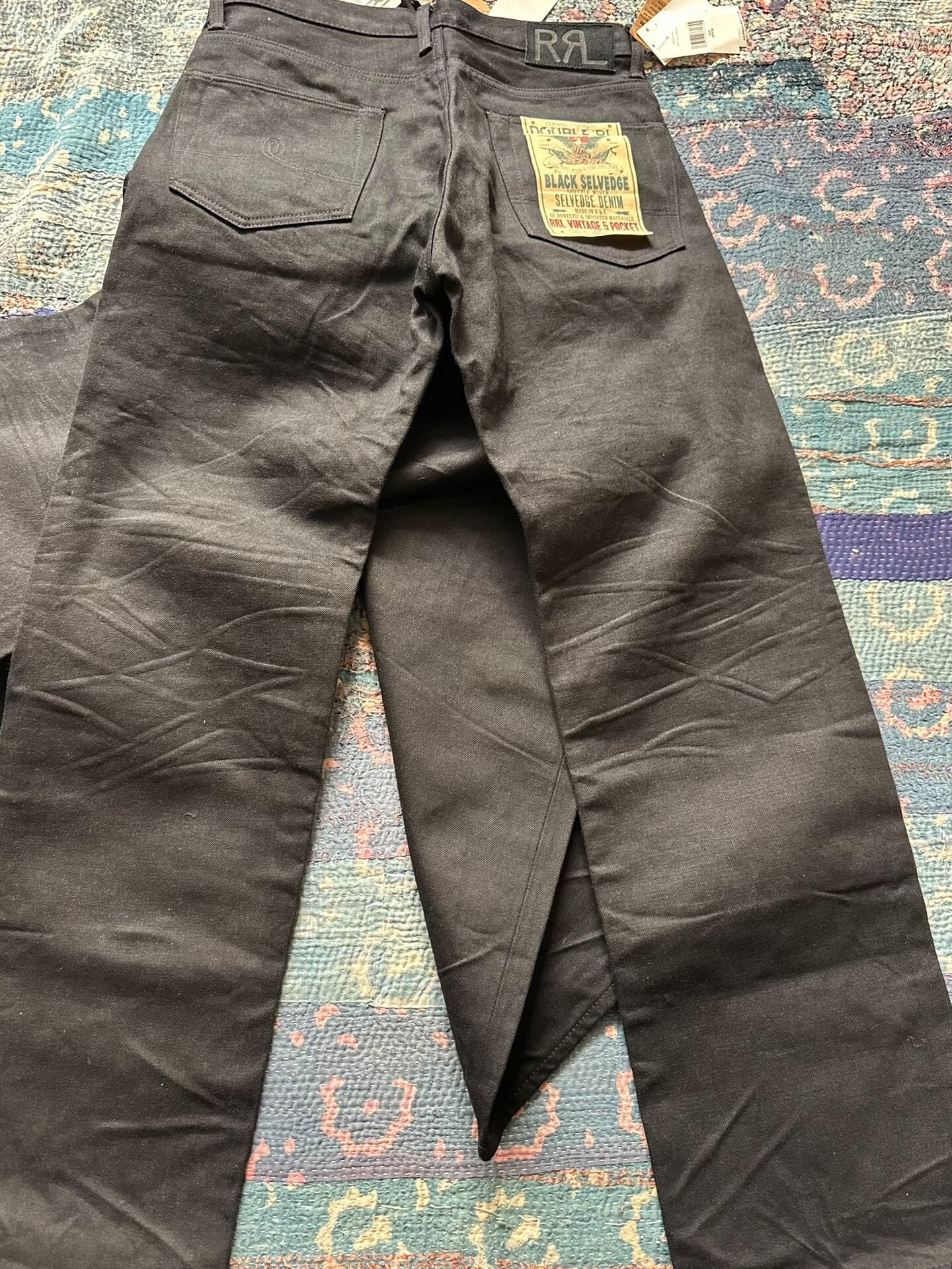 RRL Washed Distressed Black Straight Jeans — front