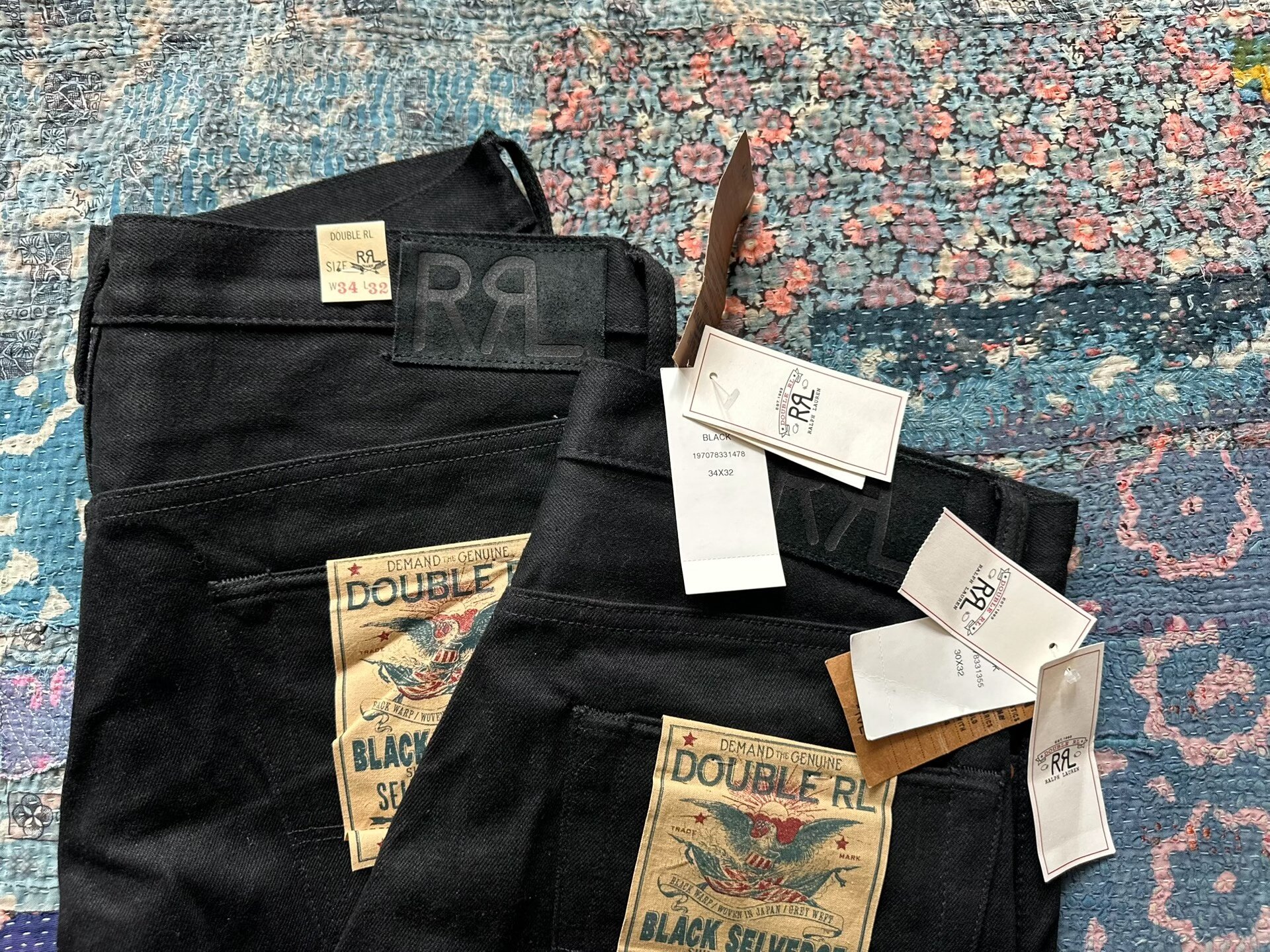 RRL Washed Distressed Black Straight Jeans — back