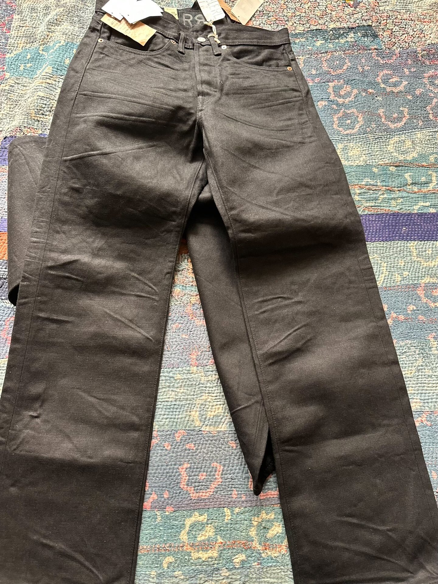 RRL Washed Distressed Black Straight Jeans