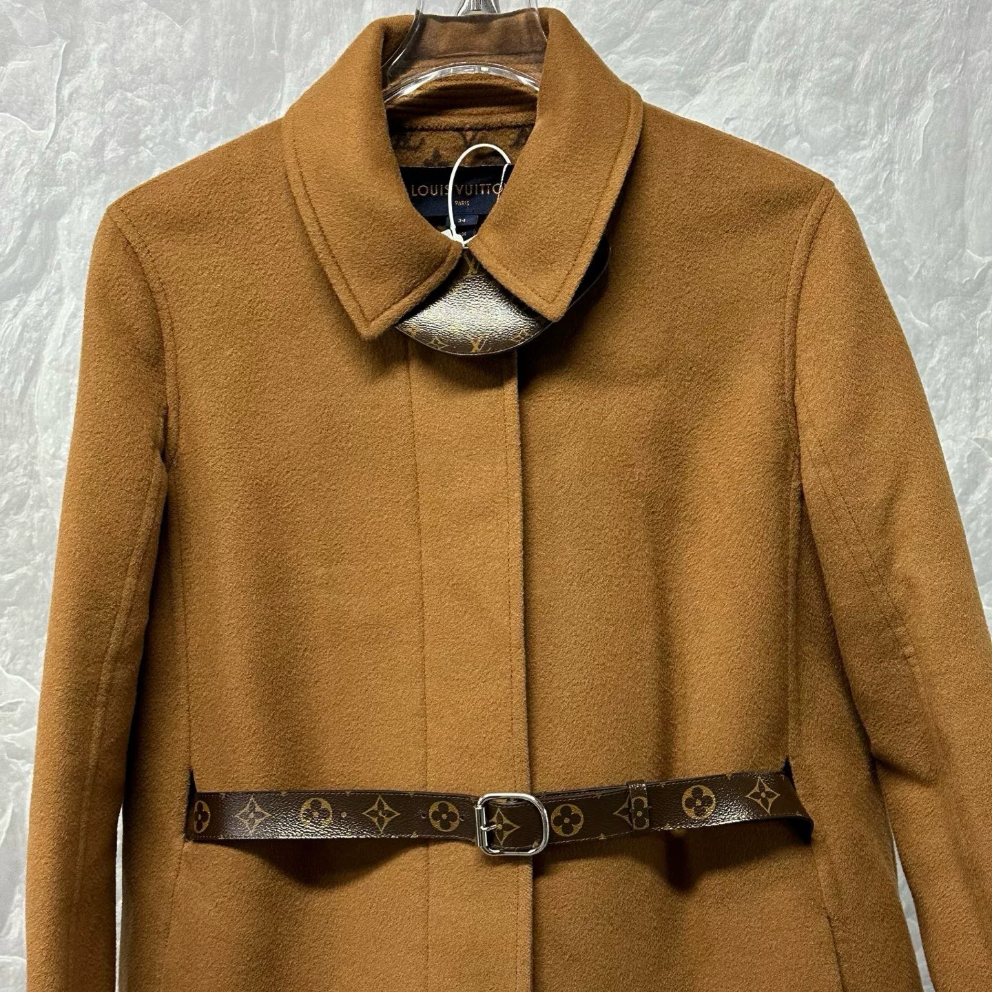 Louis Vuitton Belted Monogram Coat — detail