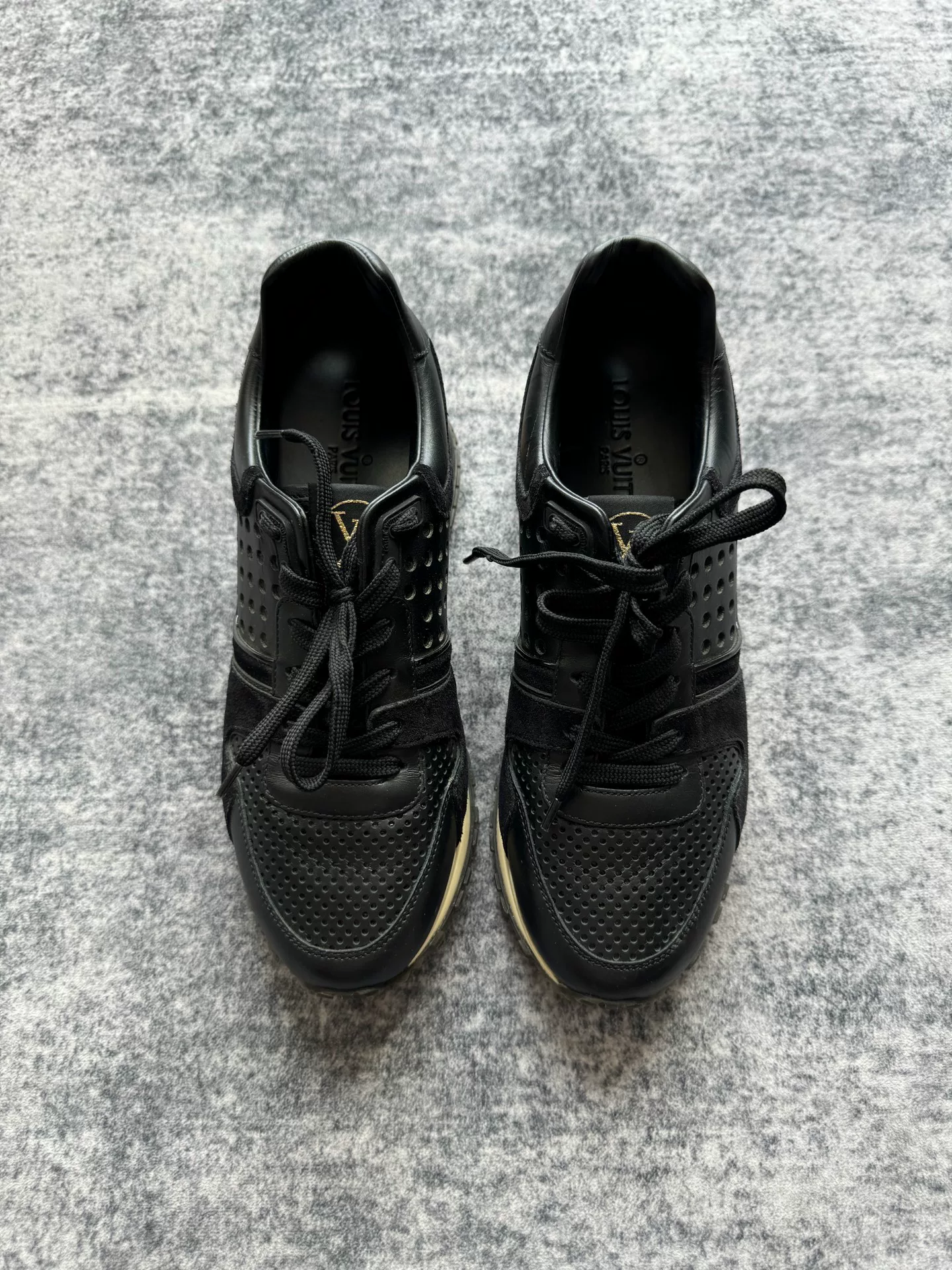 Louis Vuitton Black Gold Running Sneakers — detail