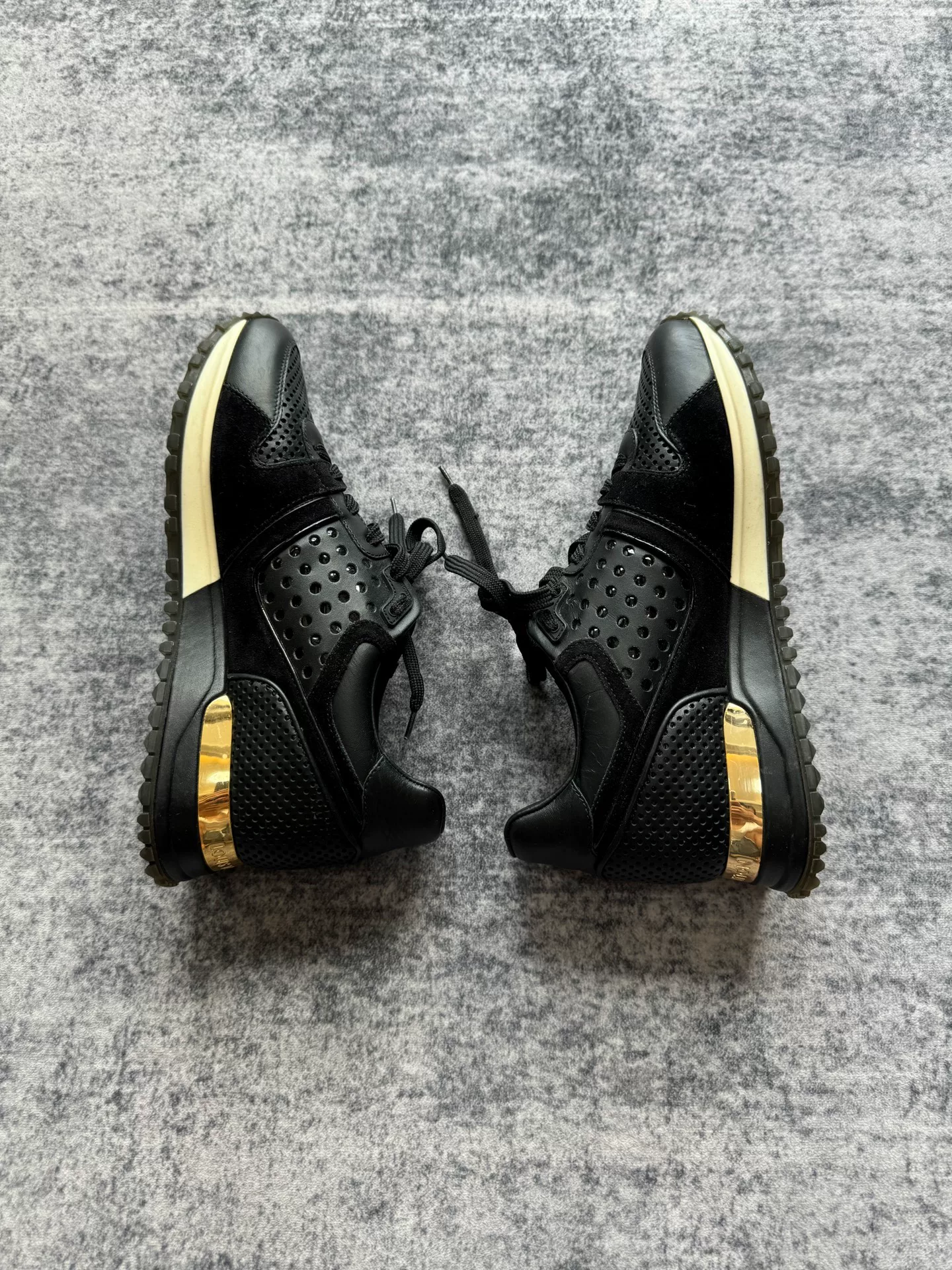 Louis Vuitton Black Gold Running Sneakers — label