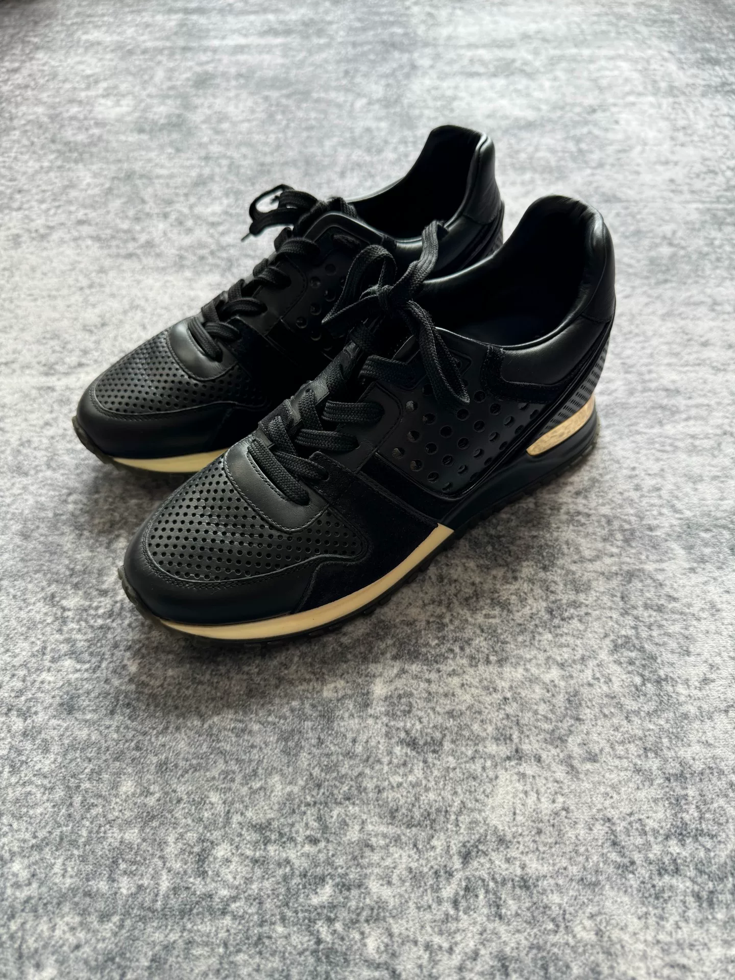 Louis Vuitton Black Gold Running Sneakers — front