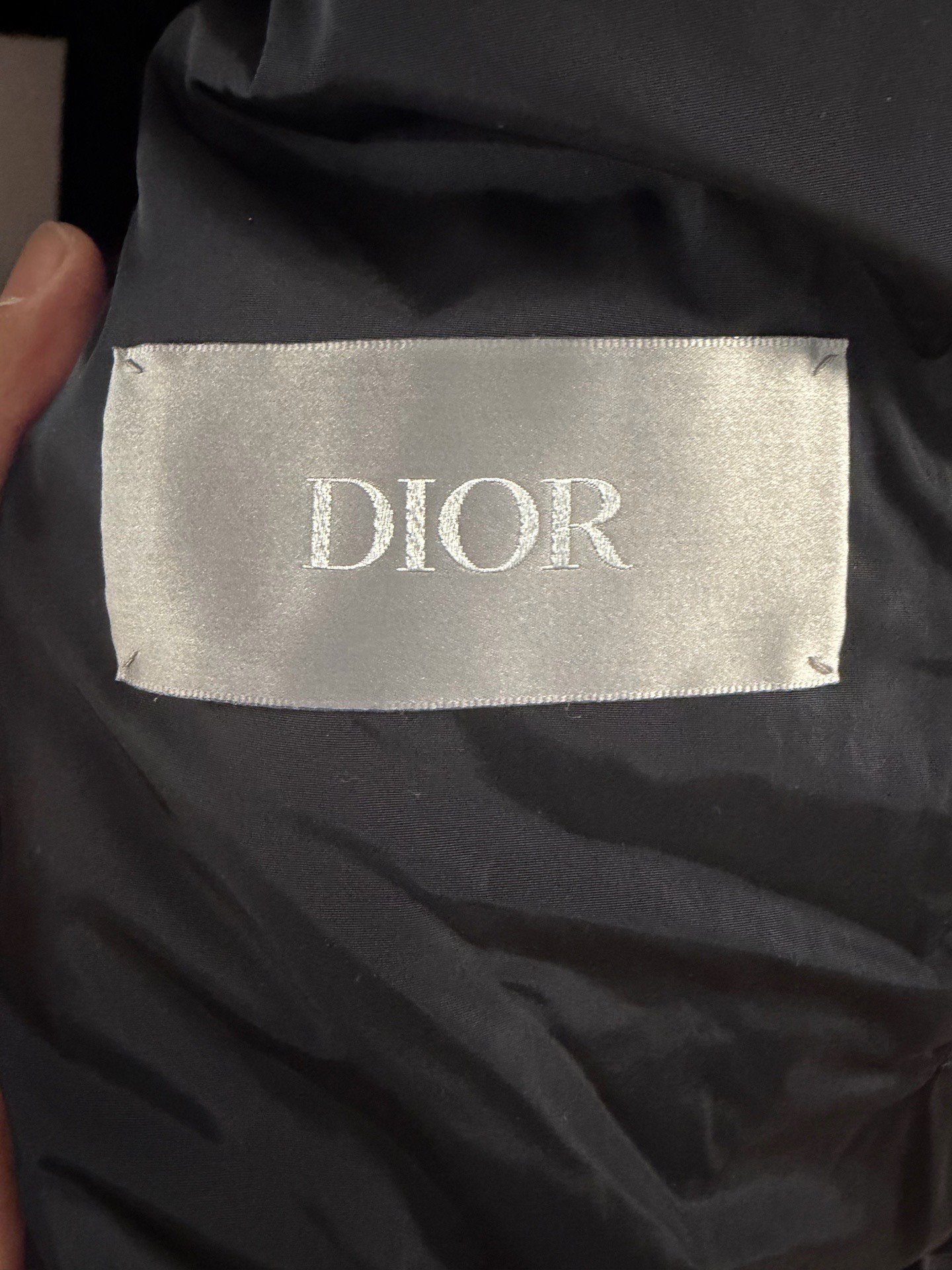 Dior Black All-Over Logo Down Jacket — label