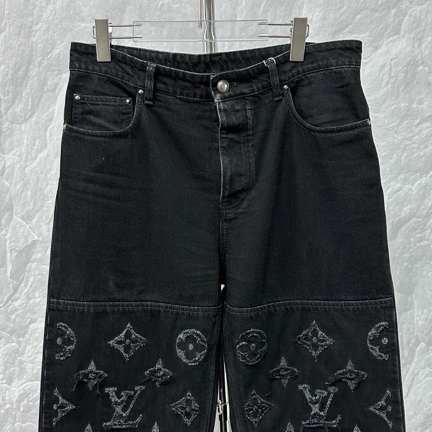 Louis Vuitton SS26 Distressed Logo Denim Pants — front