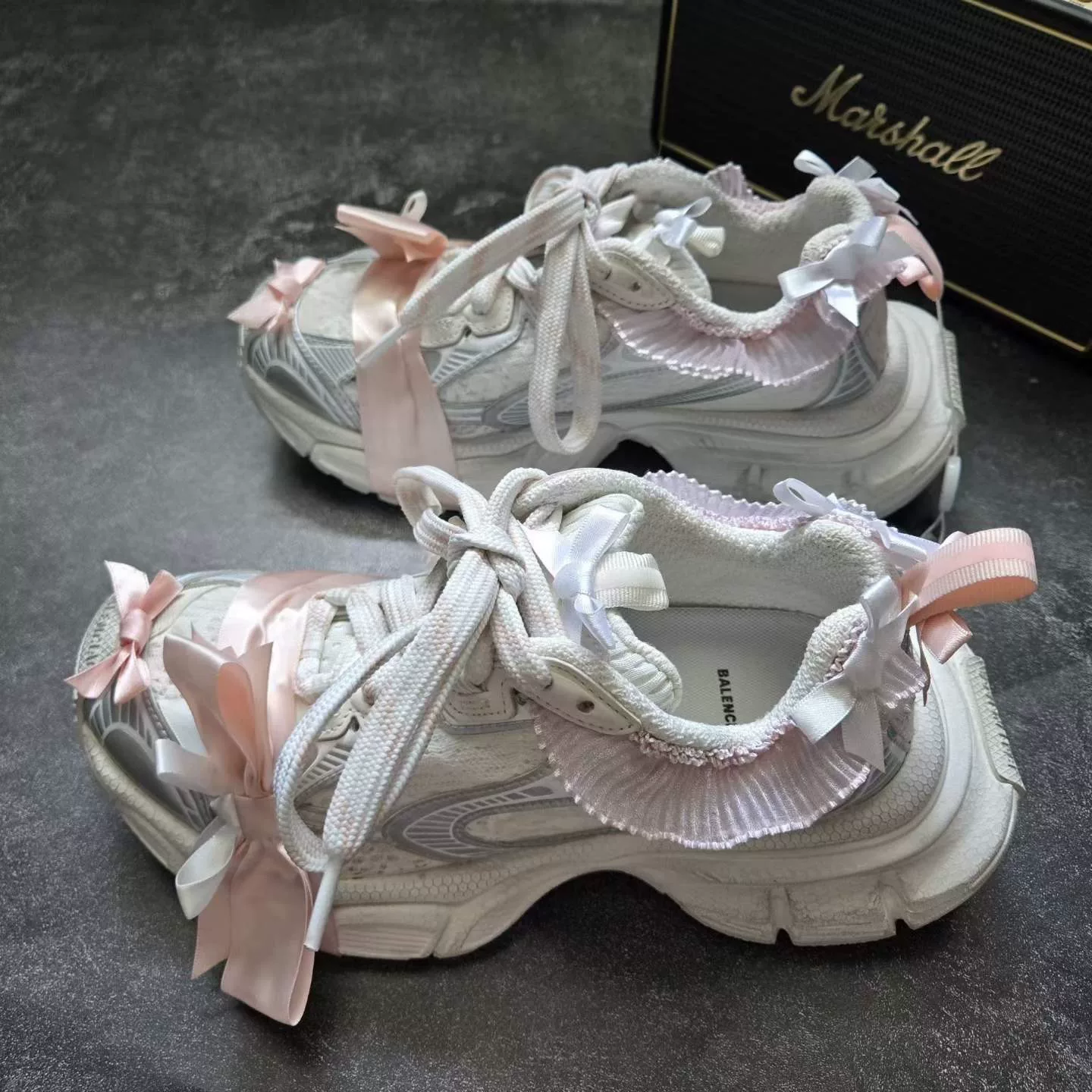 Balenciaga 3XL Silver-White Bow Lace Dad Shoes
