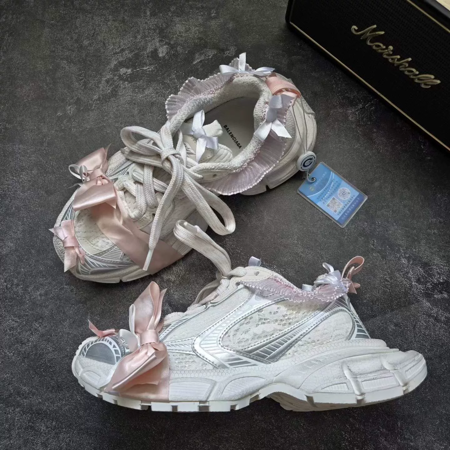 Balenciaga 3XL Silver-White Bow Lace Dad Shoes — back