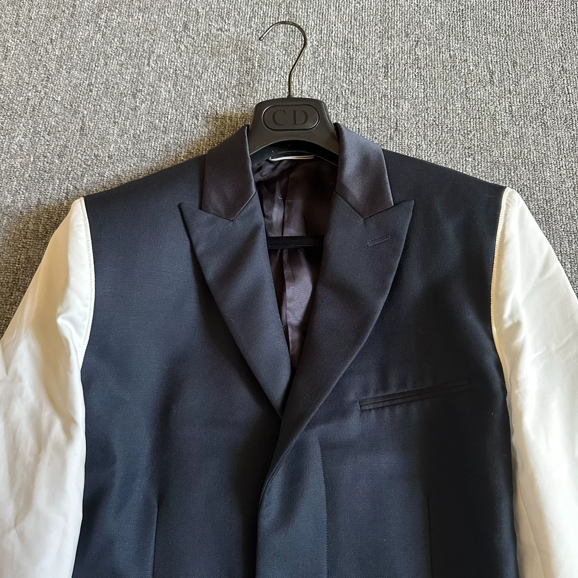 Dior Navy Blue Short Silk Collar Blazer — front