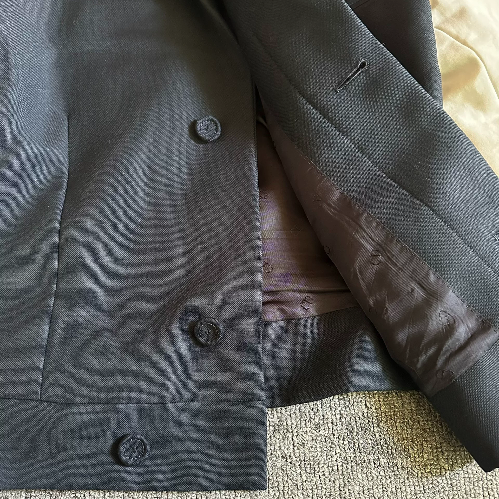 Dior Navy Blue Short Silk Collar Blazer — detail