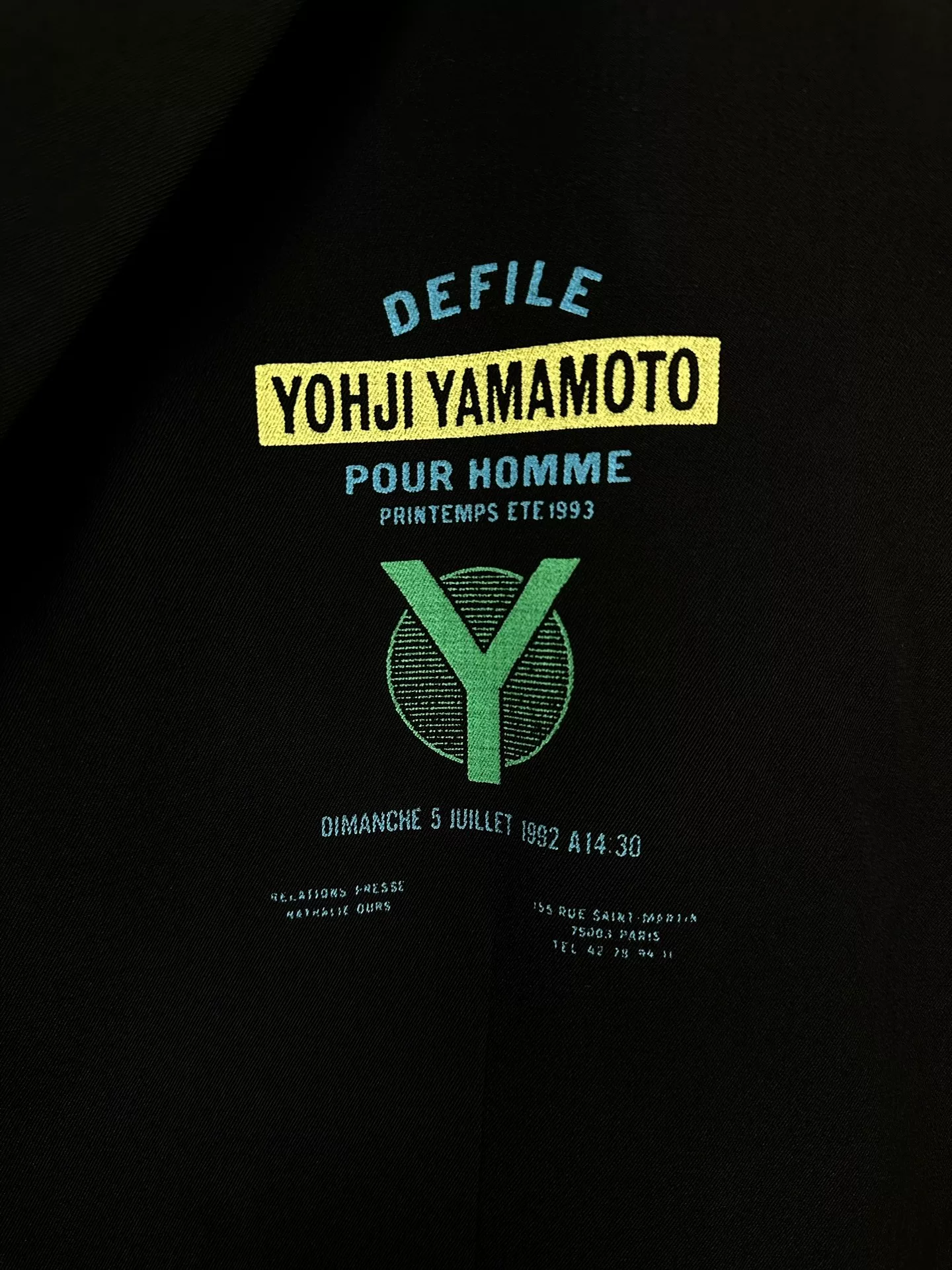Yohji Yamamoto 93SS Slogan Show Coat — label