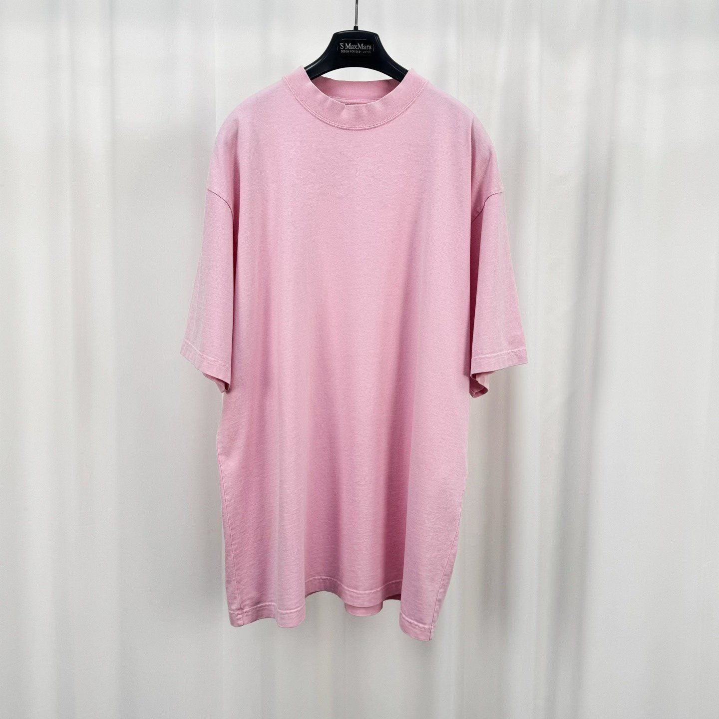 Balenciaga Pink Oversized Rhinestone Logo Shirt — front