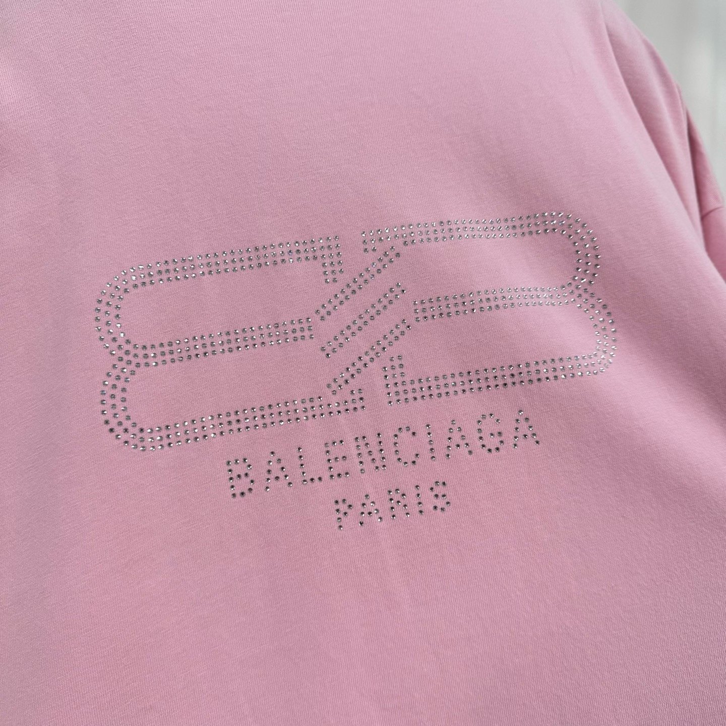 Balenciaga Pink Oversized Rhinestone Logo Shirt — label