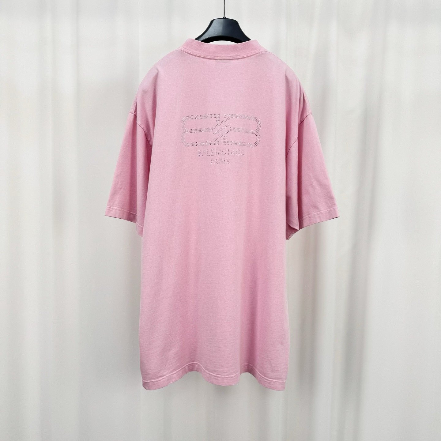 Balenciaga Pink Oversized Rhinestone Logo Shirt
