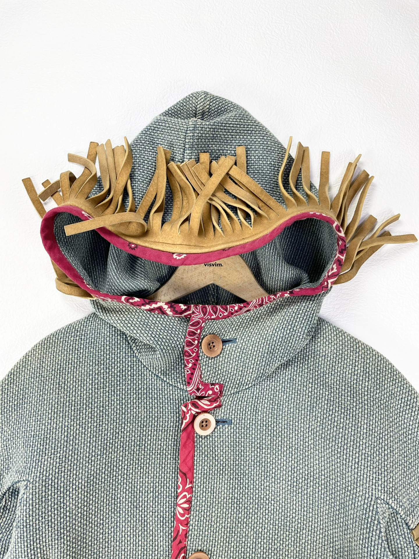 Visvim ICT Coat Indigo Deerskin Fringe — detail