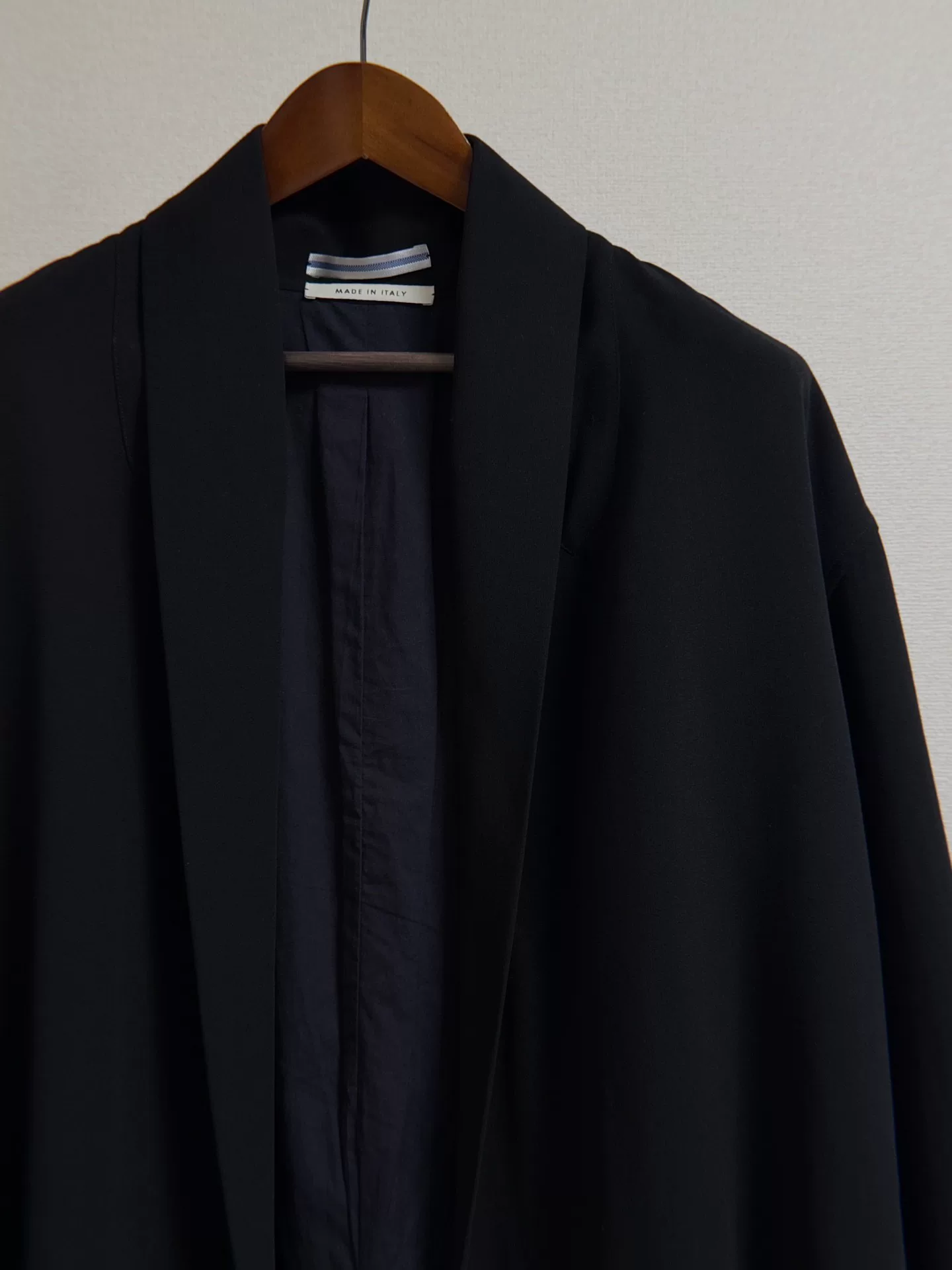 Cristaseya Long Black Shawl Collar Coat — detail