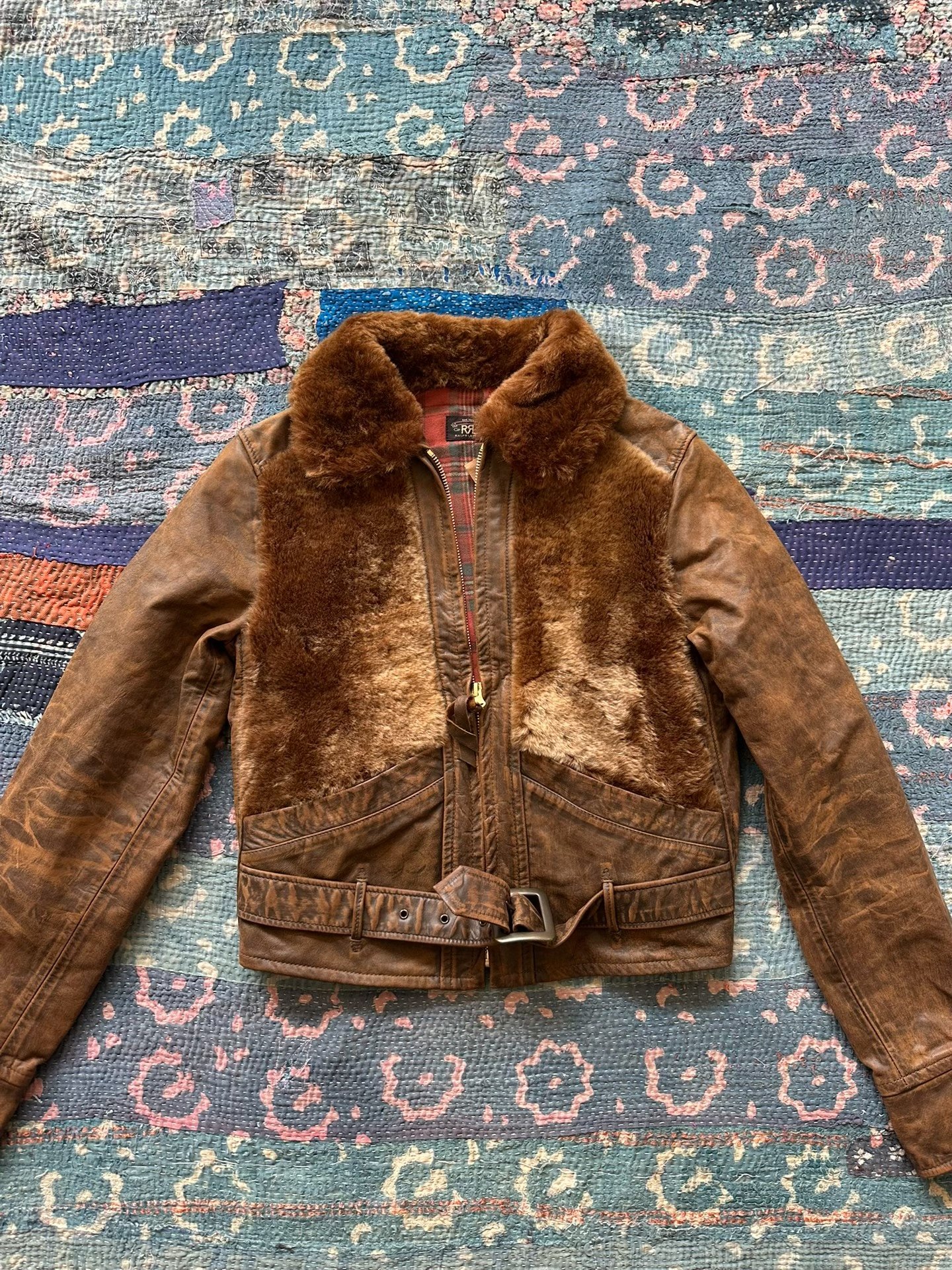 RRL Women's Brown Leather Fur Jacket