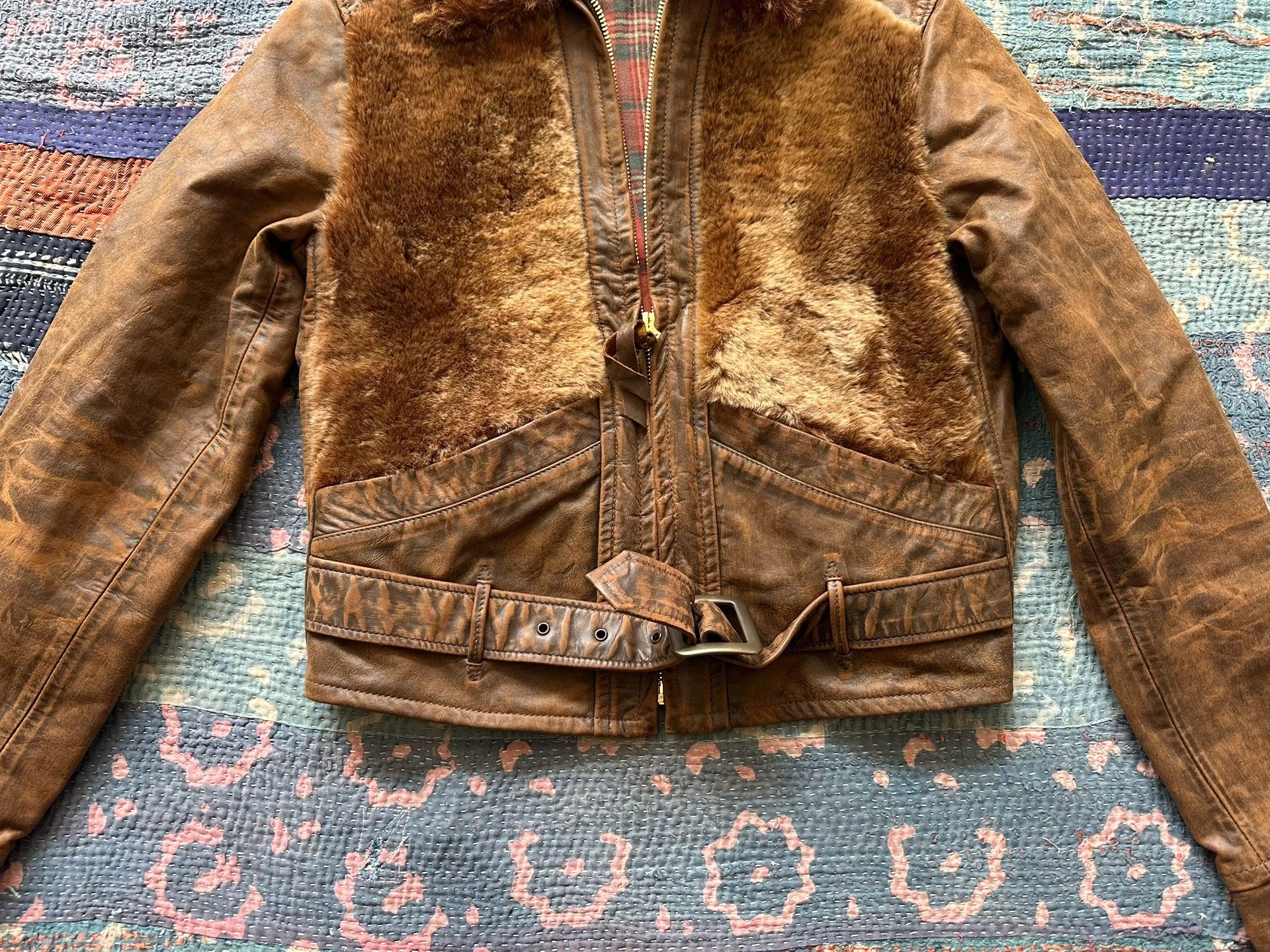 RRL Women's Brown Leather Fur Jacket — back