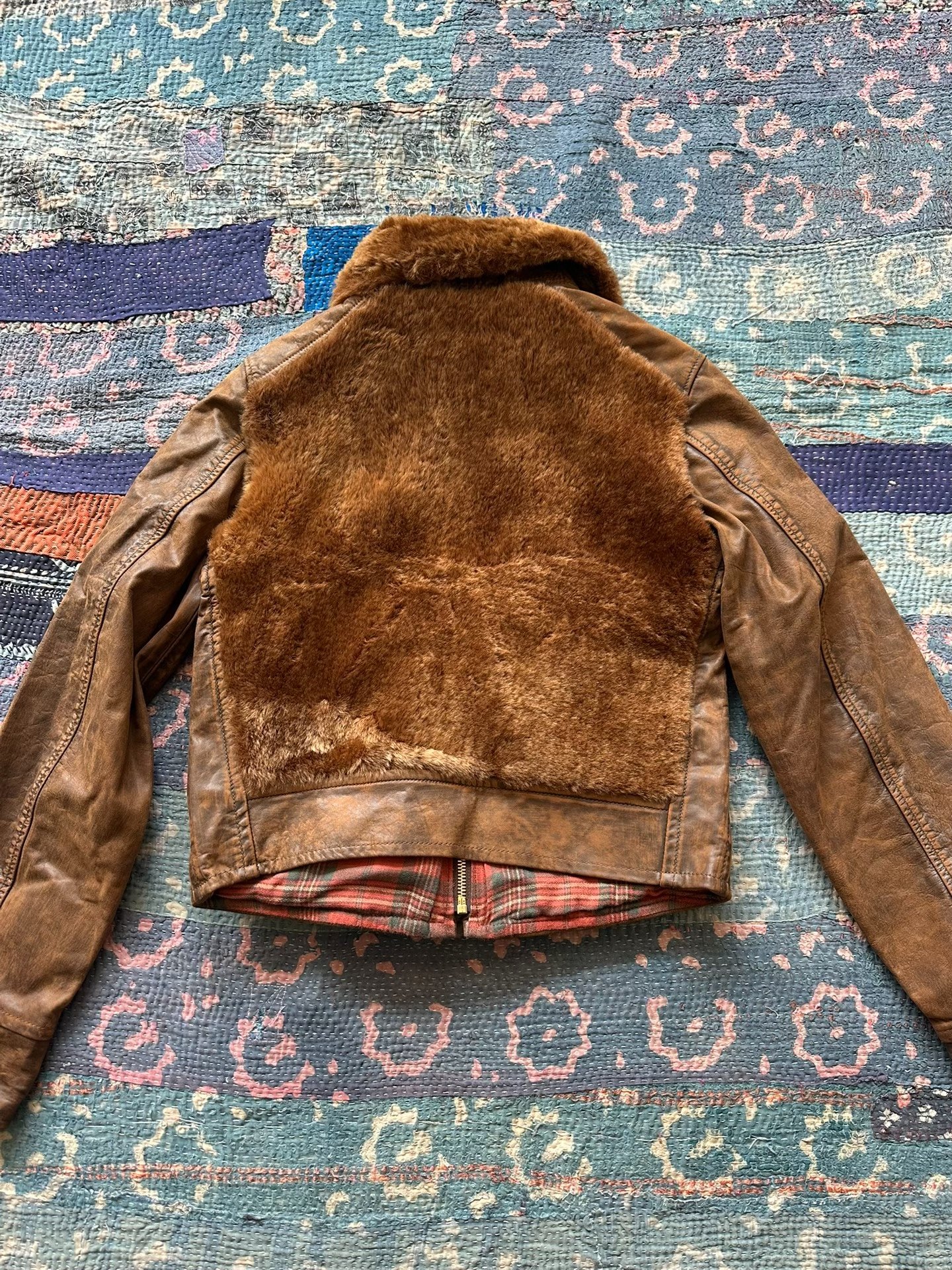 RRL Women's Brown Leather Fur Jacket — front