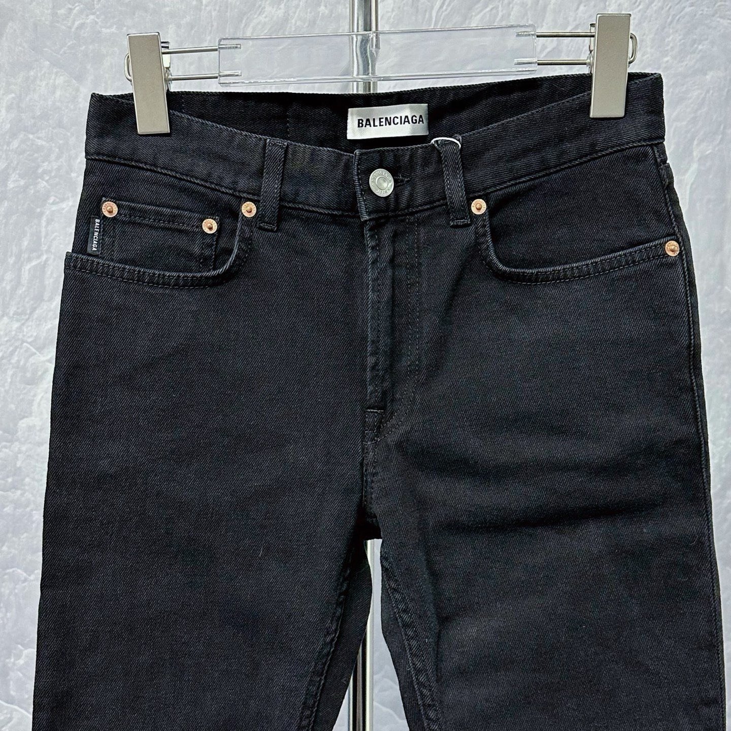 Balenciaga Leather Patch Skinny Denim Pants — front