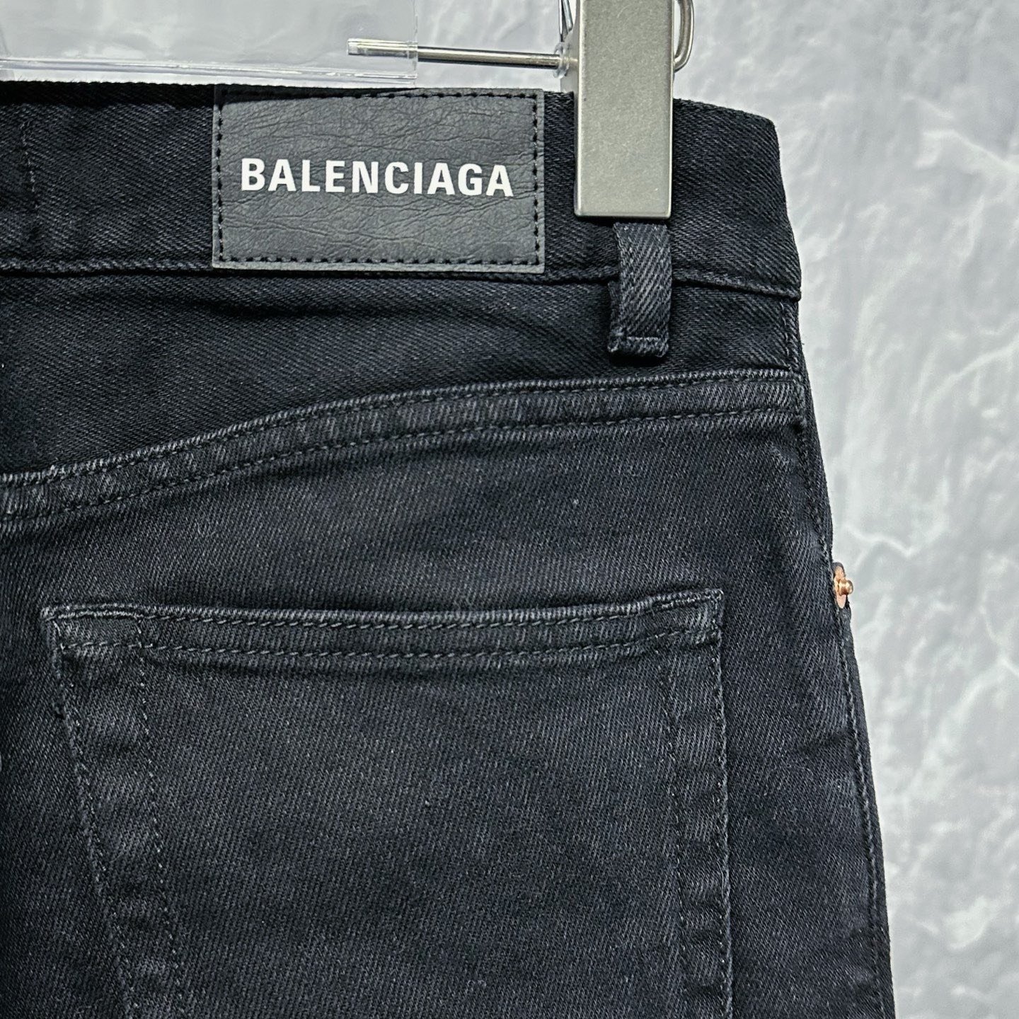 Balenciaga Leather Patch Skinny Denim Pants — detail