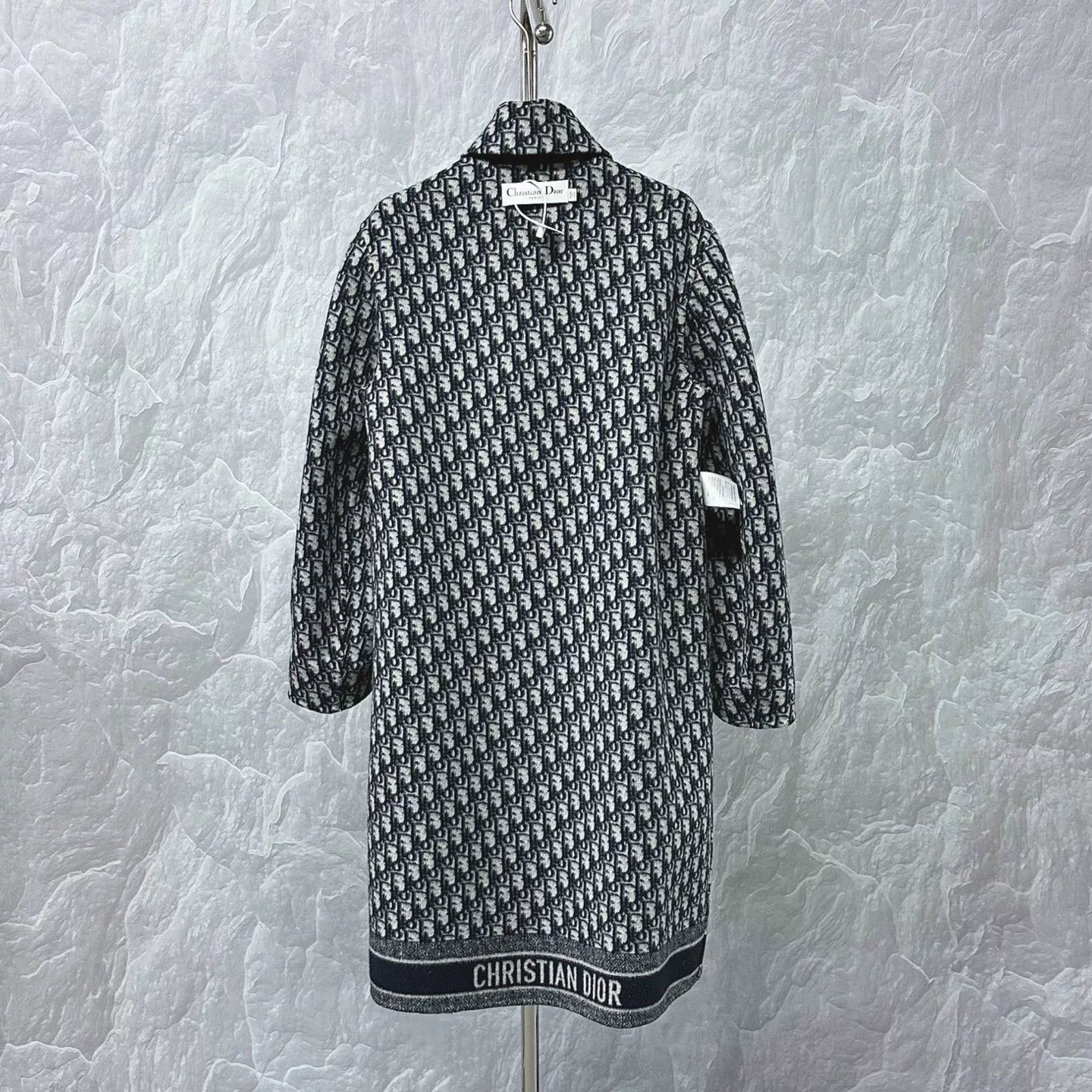 Dior Dark Blue Wool Belted Coat — label