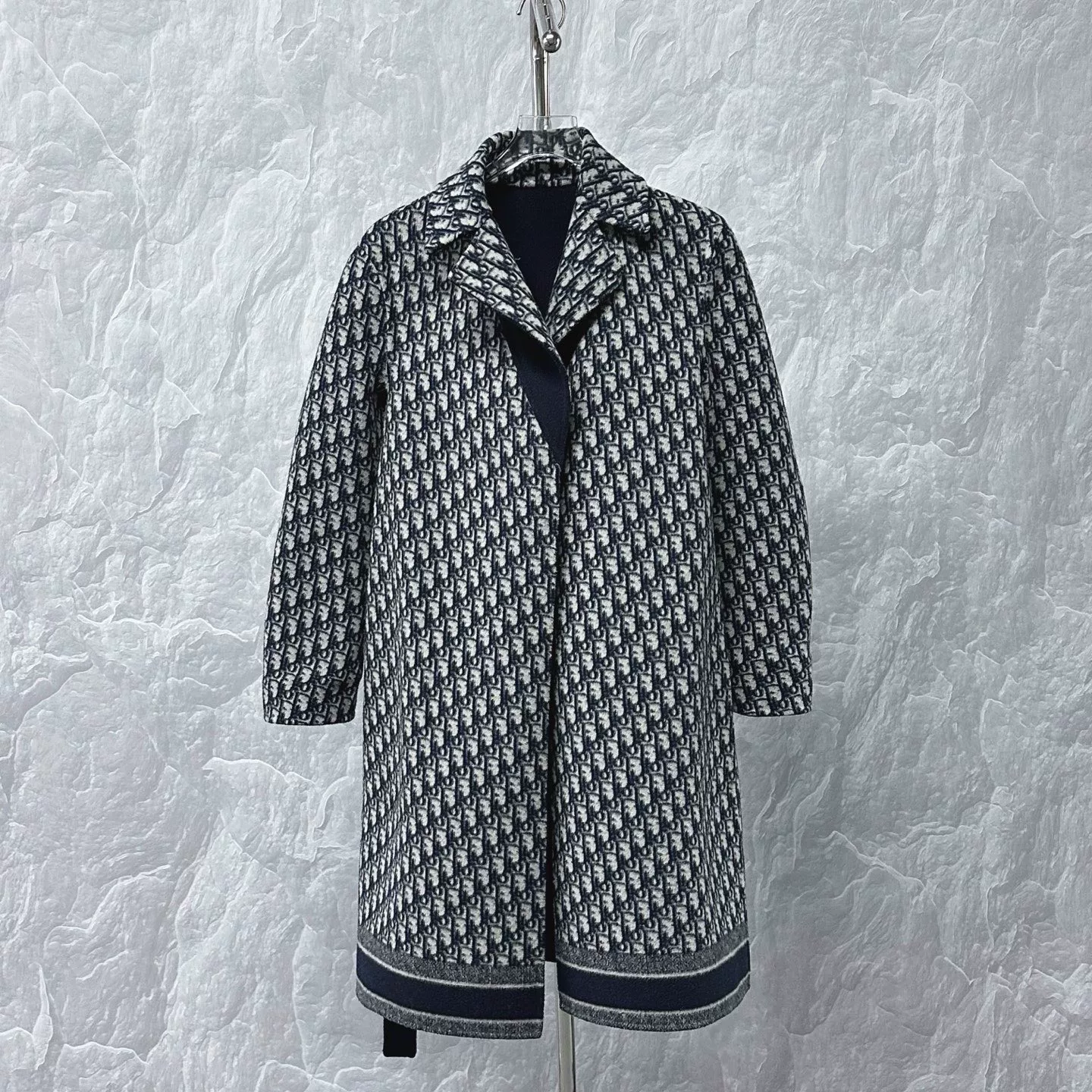 Dior Dark Blue Wool Belted Coat — back