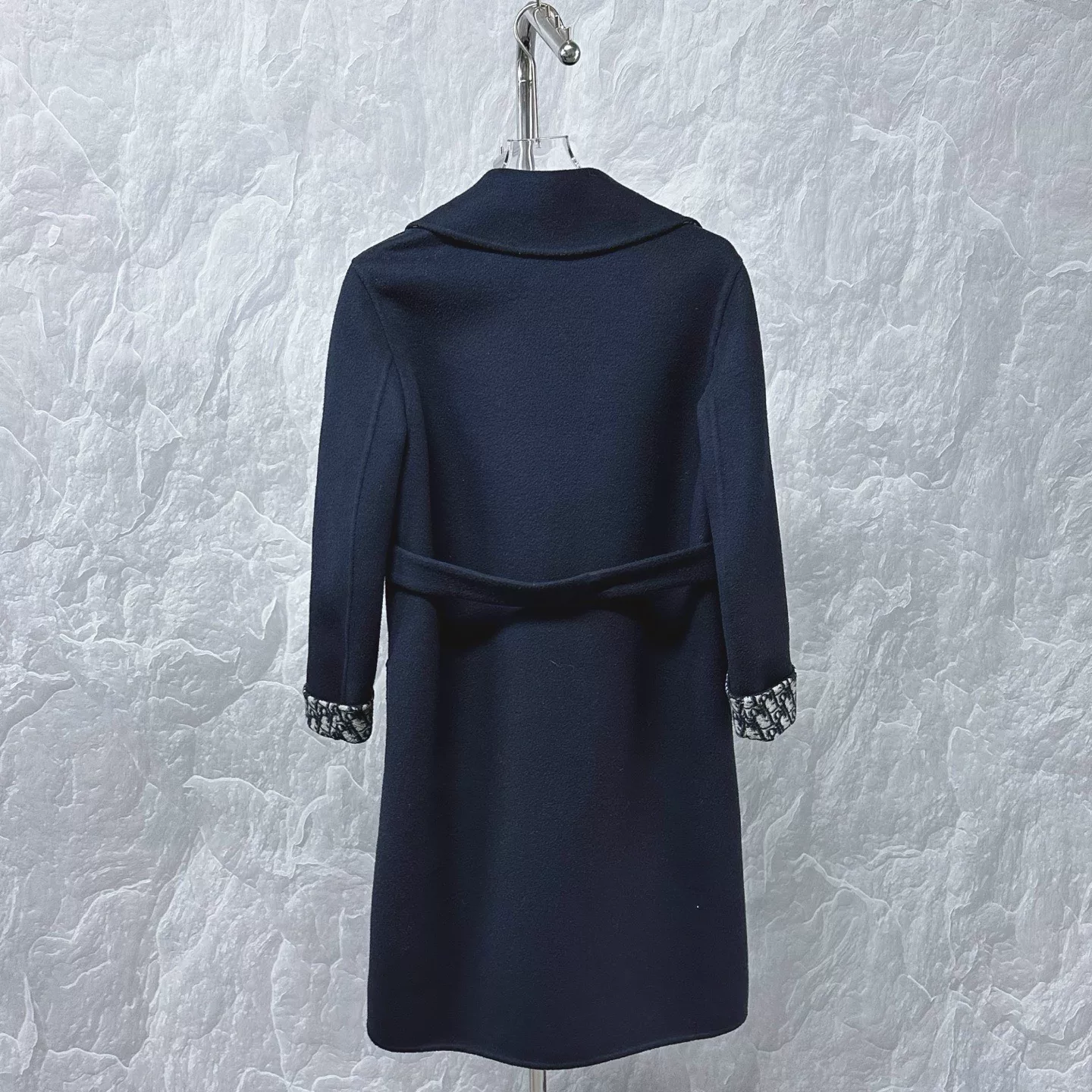 Dior Dark Blue Wool Belted Coat — detail