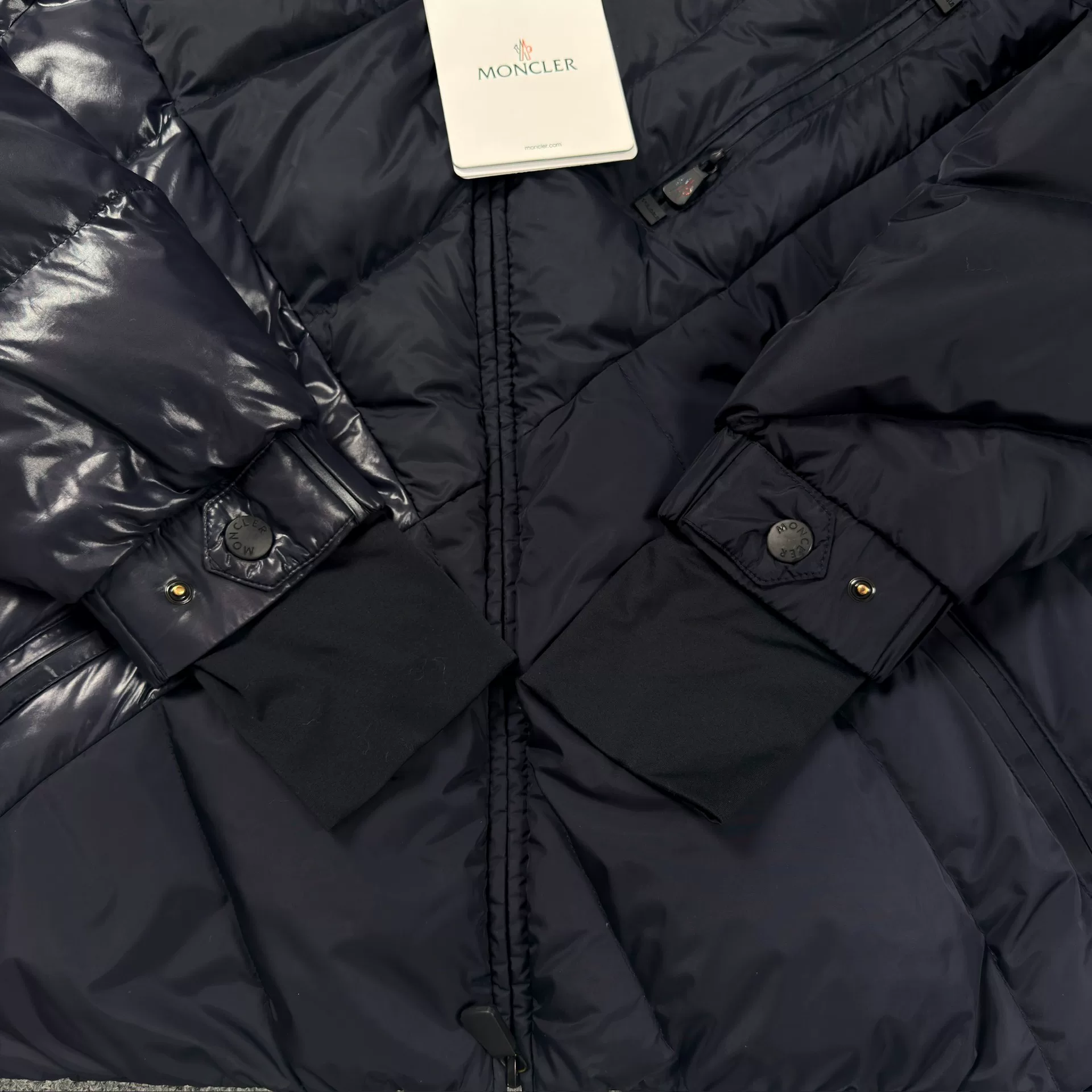 Moncler Autrans Dark Blue Short Down Jacket — detail