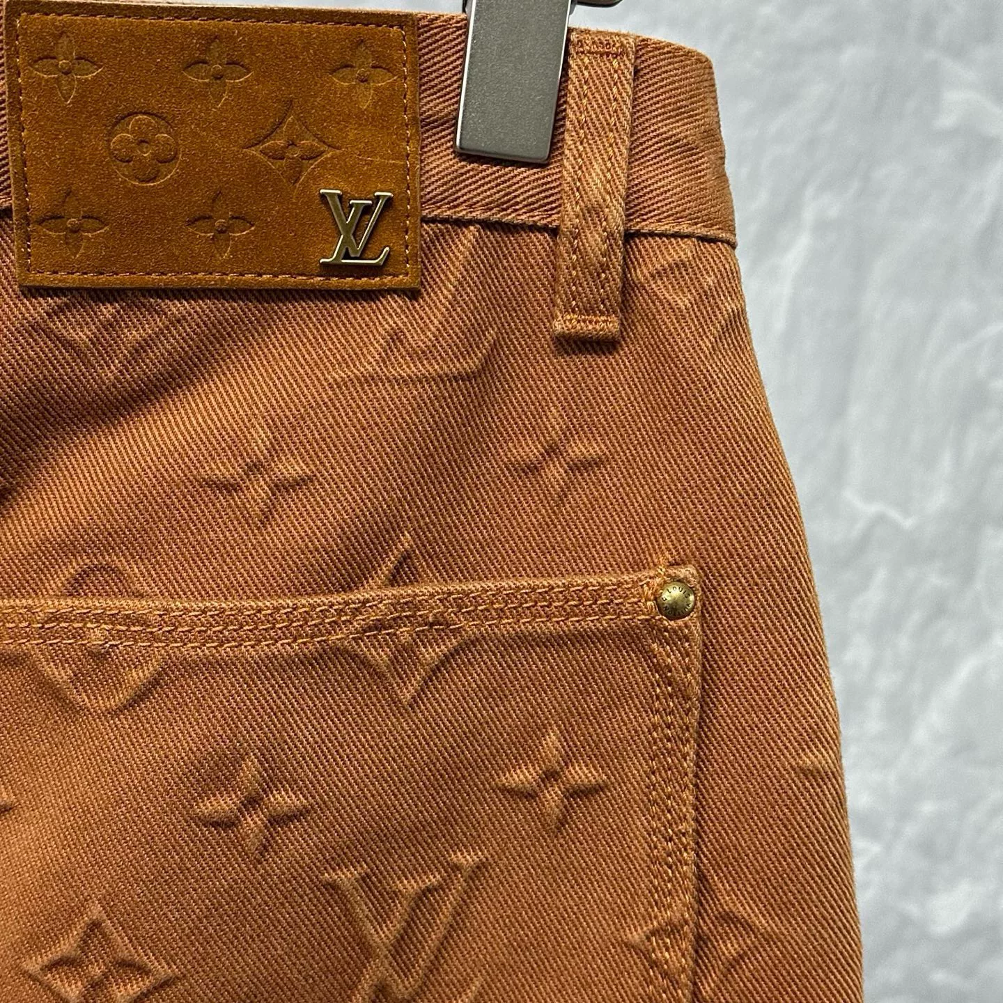 Louis Vuitton Embossed All-Over Print Denim Pants — detail