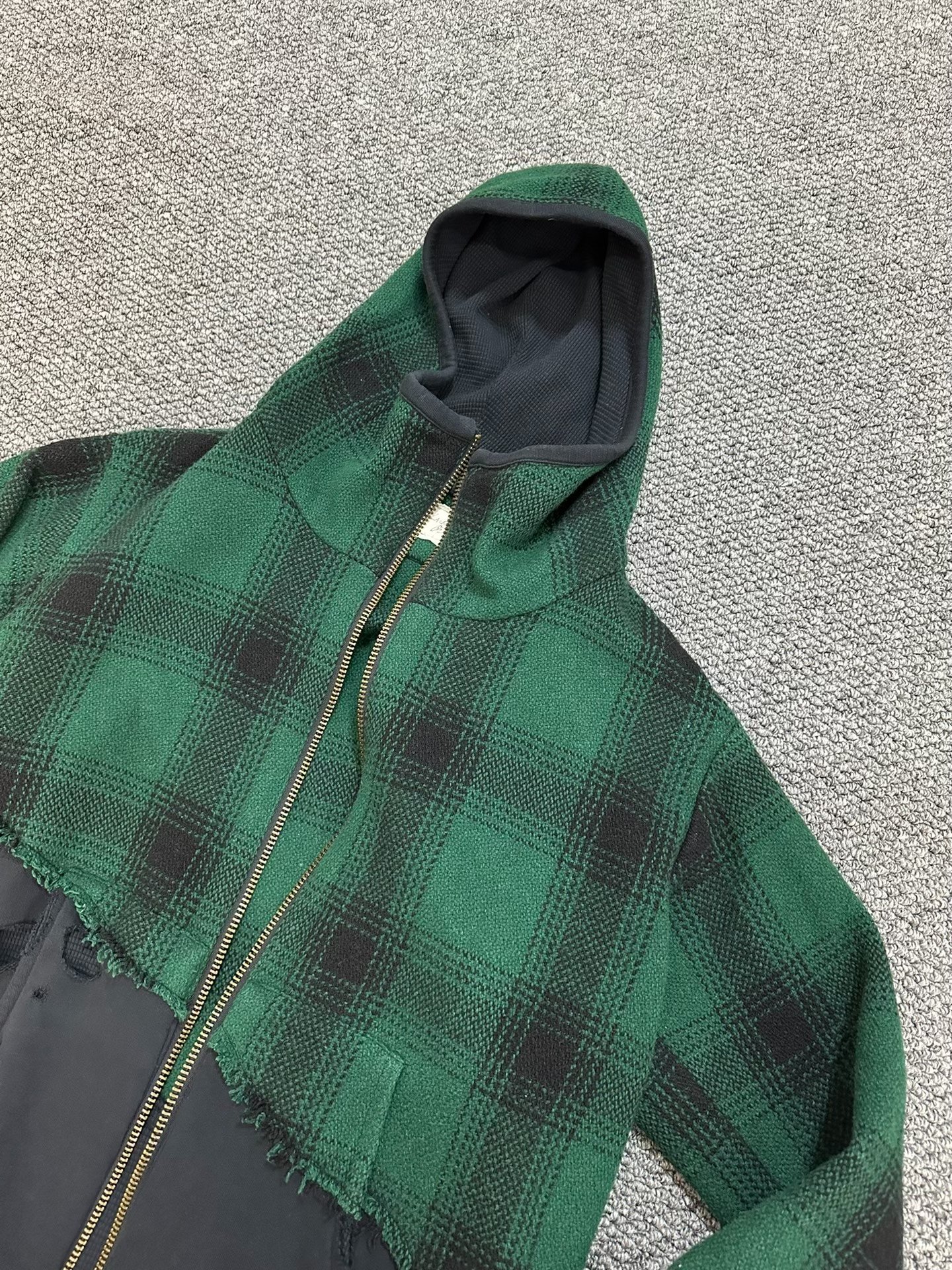 Greg Lauren Spliced Thick Wool Shirt — detail
