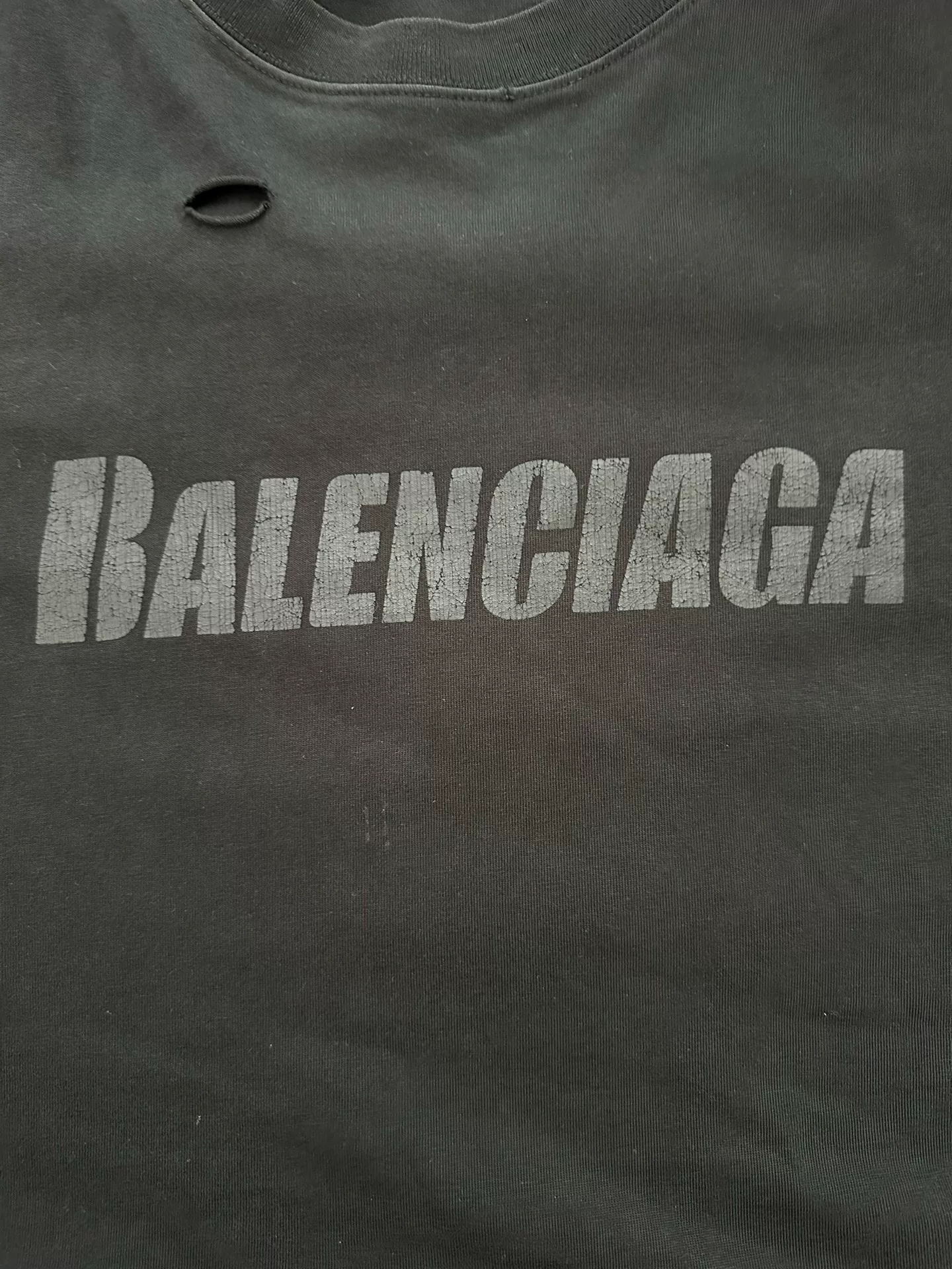 Balenciaga Letter Print Hole Round Neck T-shirt — detail