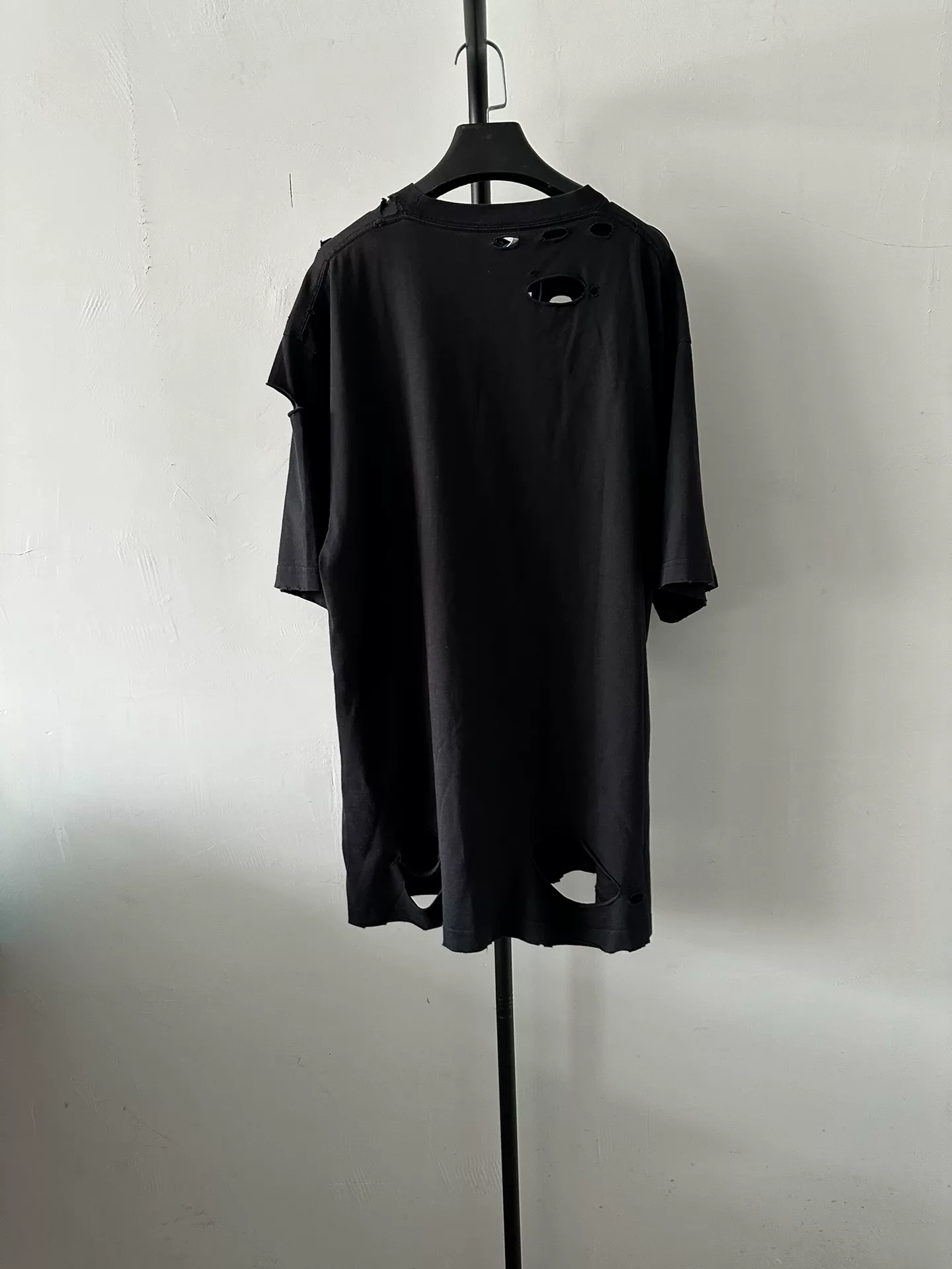 Balenciaga Letter Print Hole Round Neck T-shirt — front