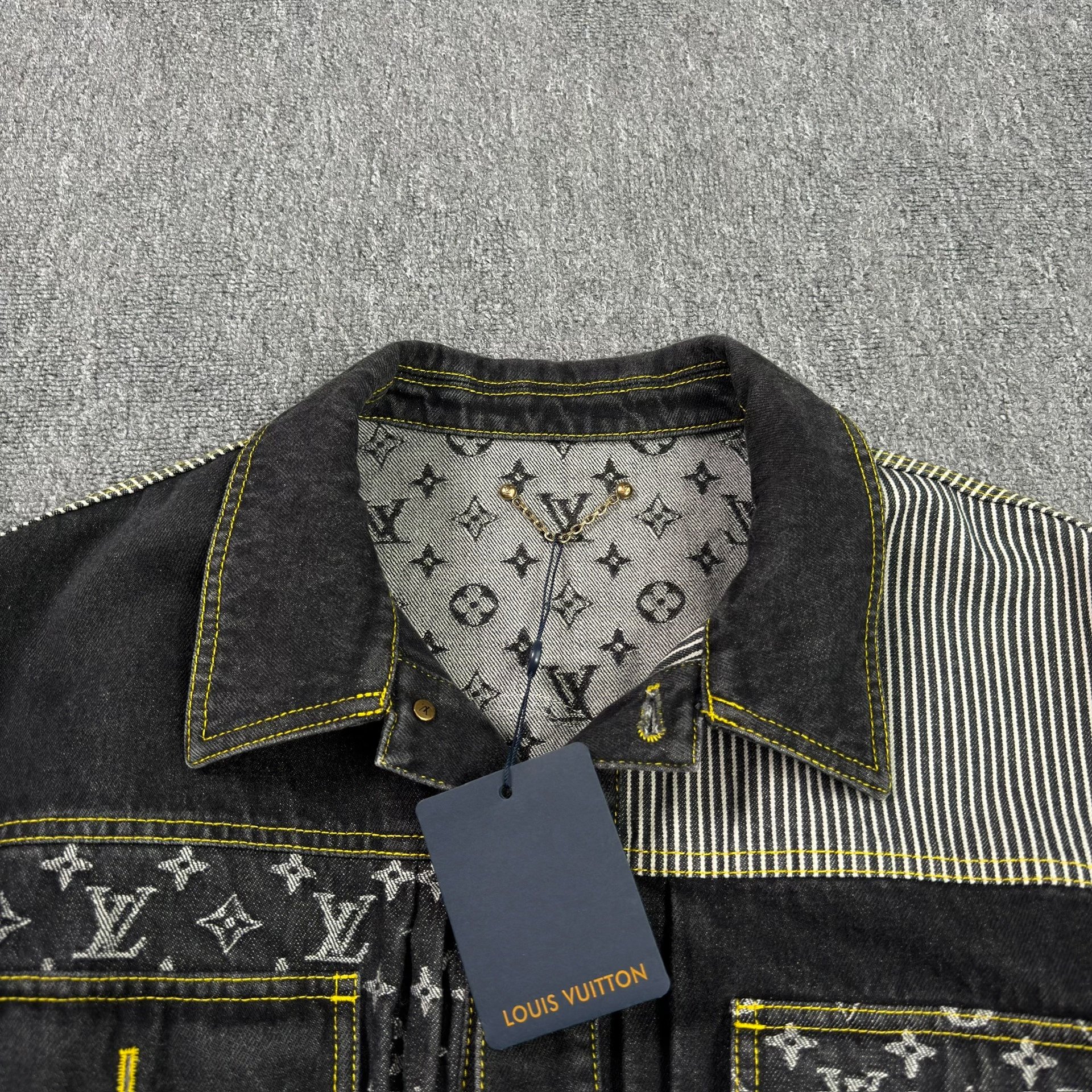 LV Deconstructed Monogram Black Denim Jacket — detail