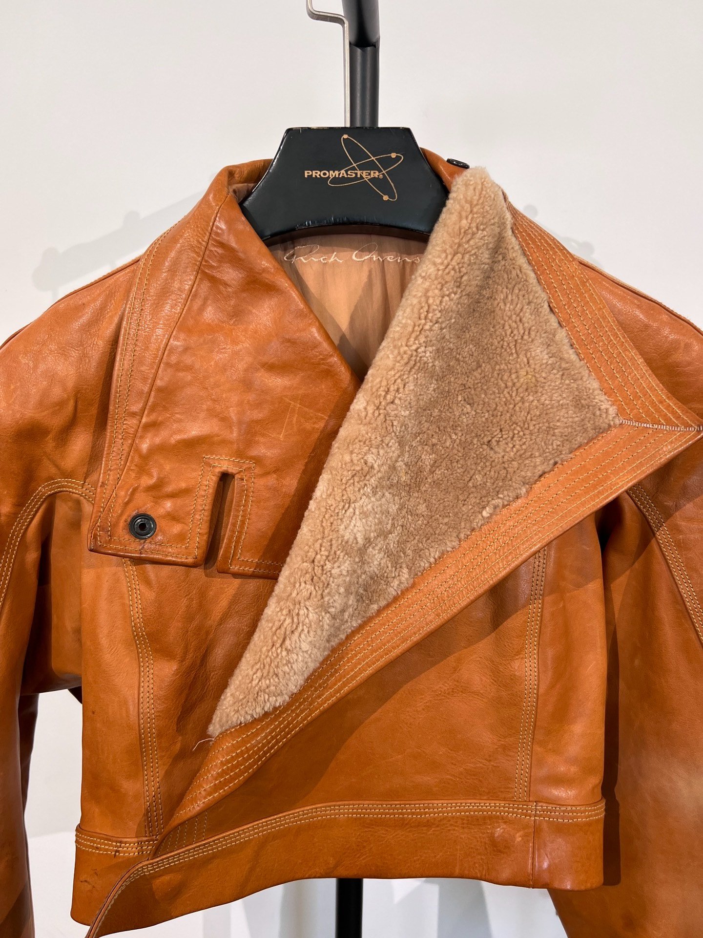 Rick Owens Cropped Fur Collar Leather Jacket — back