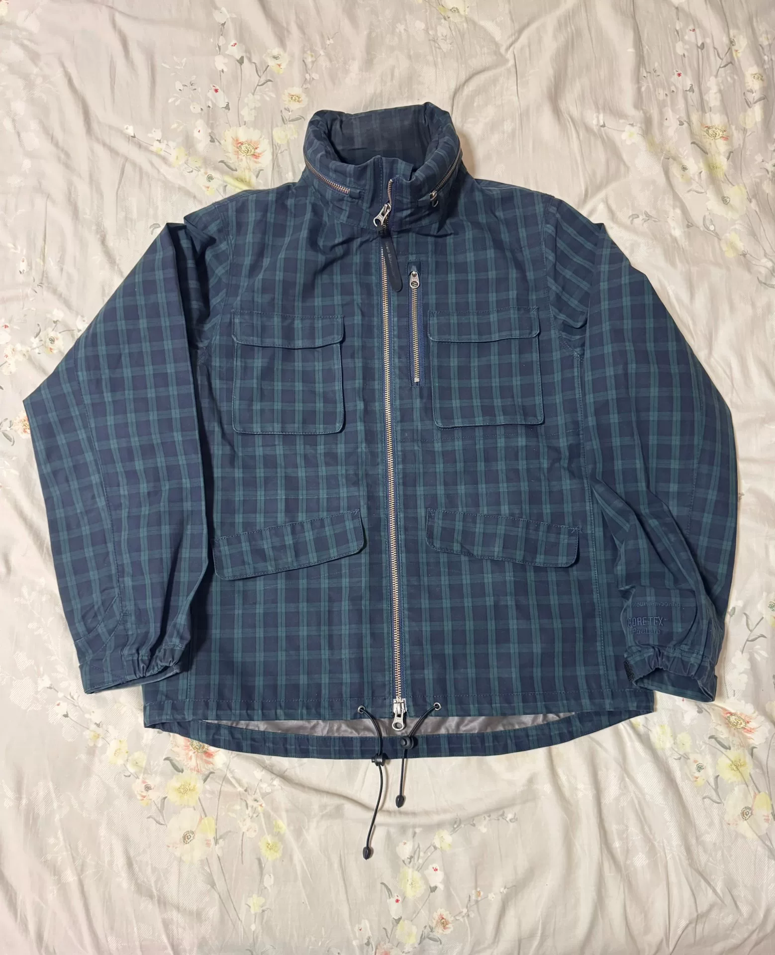White Mountaineering Blue-Green Plaid Jacket — detail