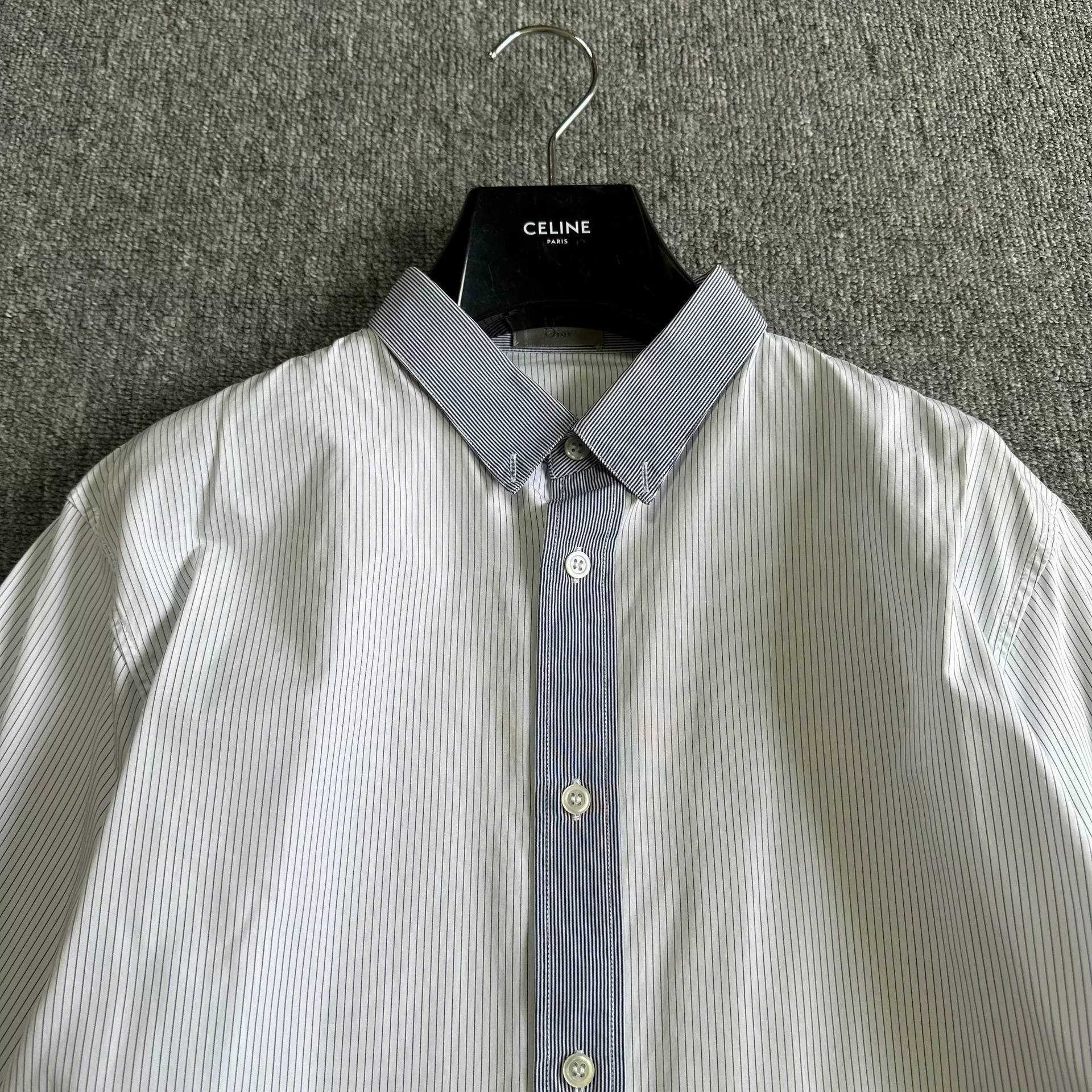 Dior White Gray Striped Long-Sleeve Shirt — front