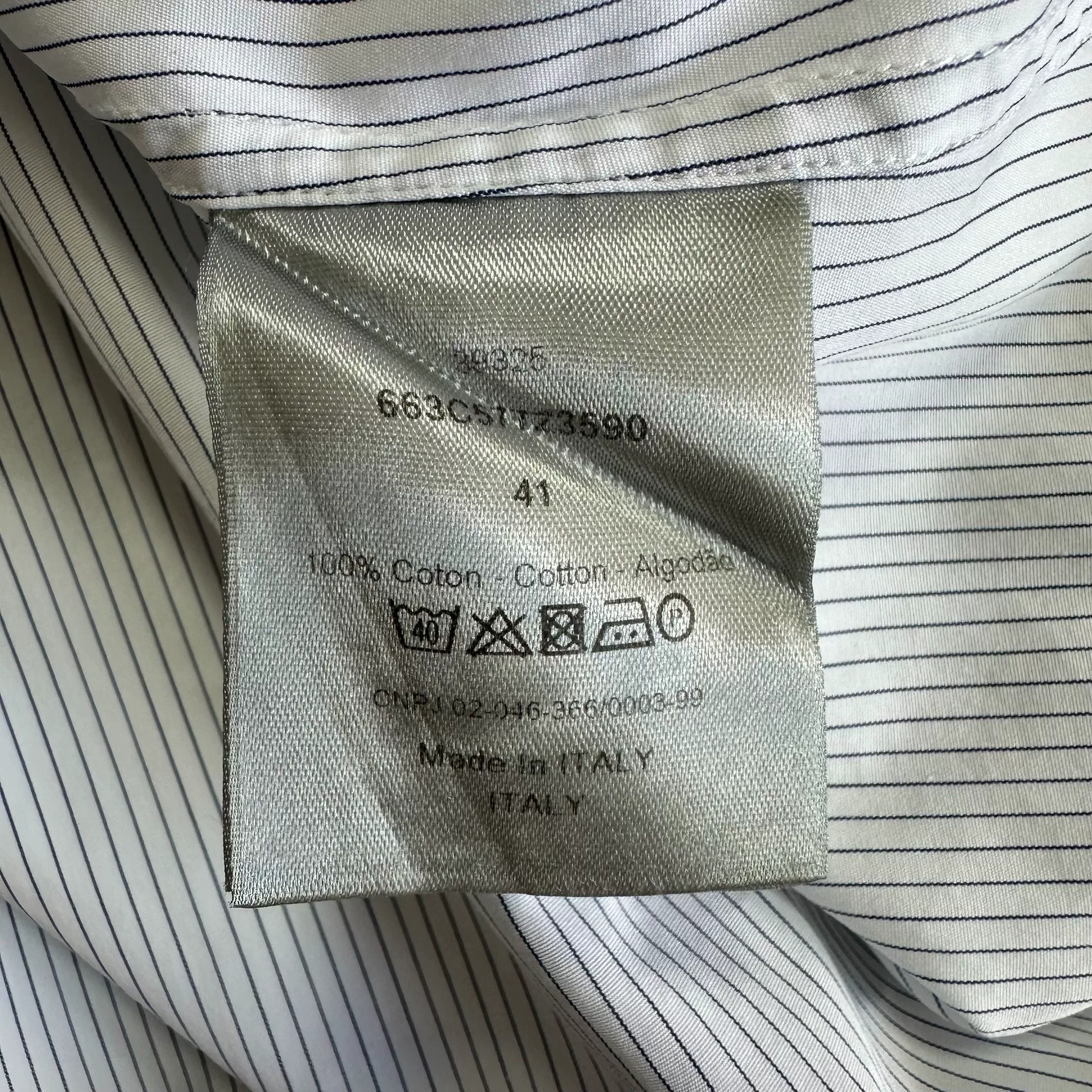 Dior White Gray Striped Long-Sleeve Shirt — label