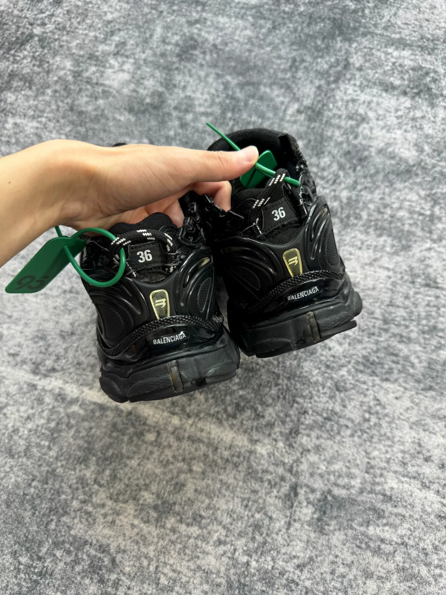 Balenciaga Black Distressed Runner Sneakers — label