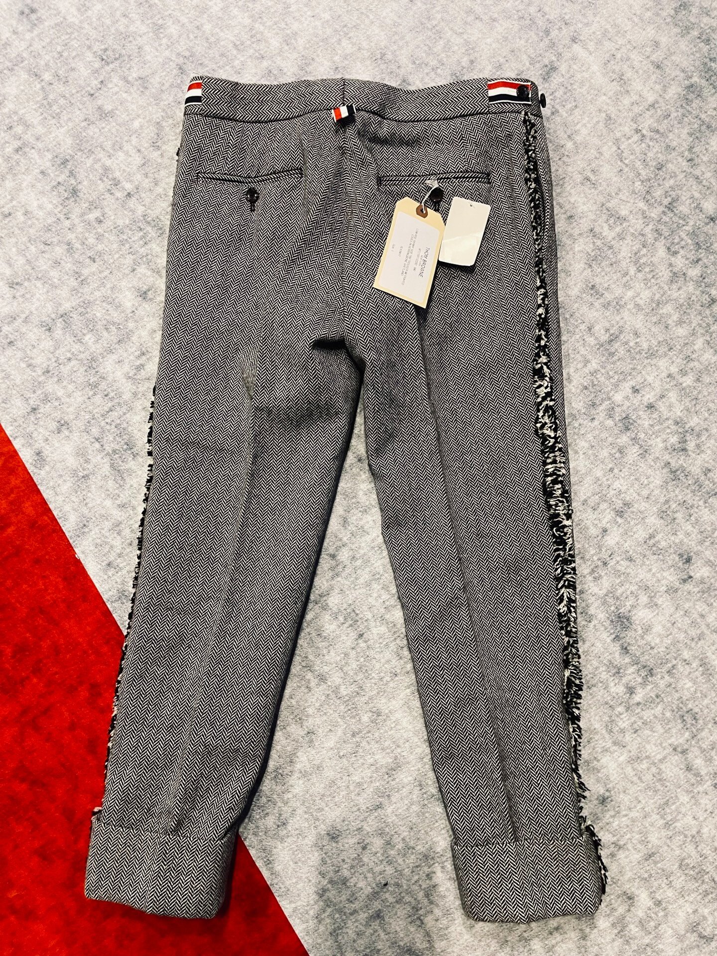 Thom Browne Low Rise Herringbone Wool Trousers — back