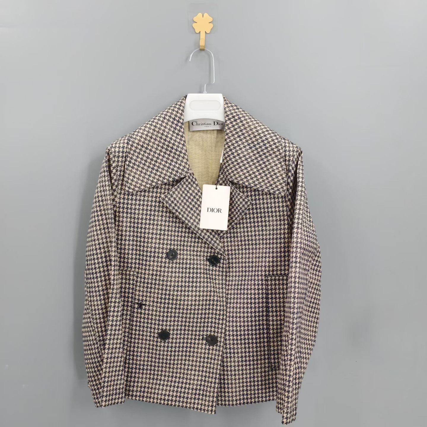 Dior Houndstooth Double-Breasted Lapel Blazer