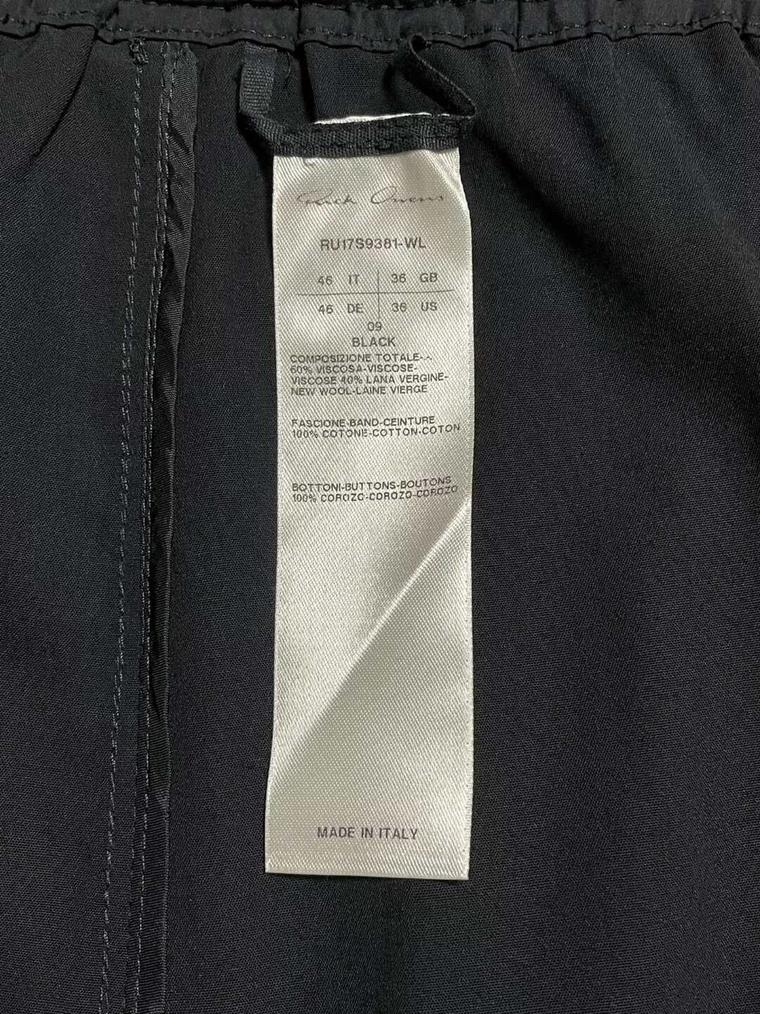 Rick Owens Black Cropped Drawstring Pants — detail