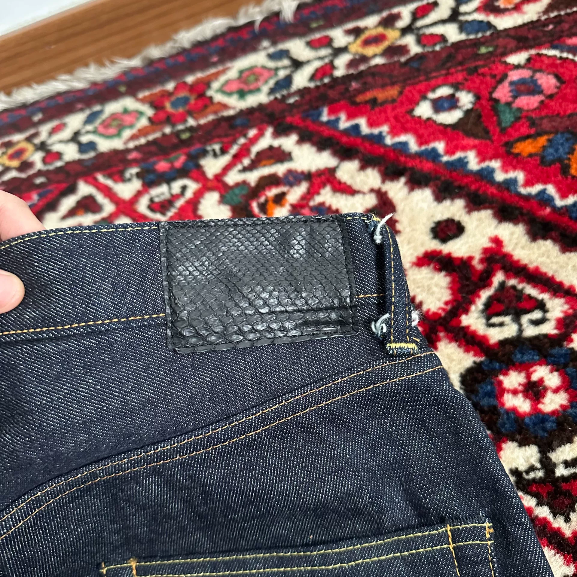 visvim FLUXUS Raw Denim Jeans W33 L32 — label